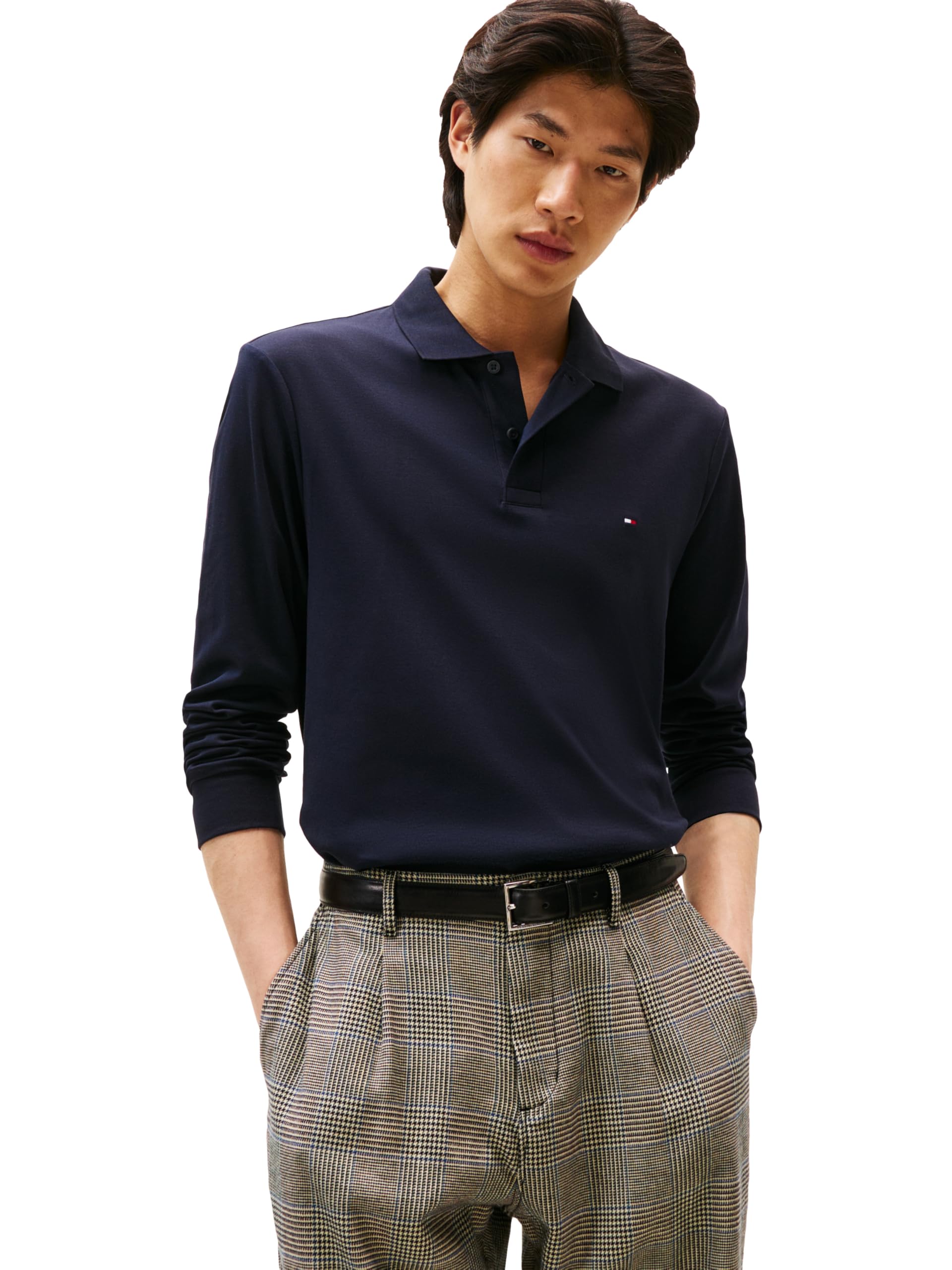 Tommy Hilfiger Herren Long Sleeve Casual Polo Shirts in Regular Fit with Liquid Cotton Lässiges Langarm-Poloshirt in normaler Passform mit flüssiger Baumwolle (1er Pack)