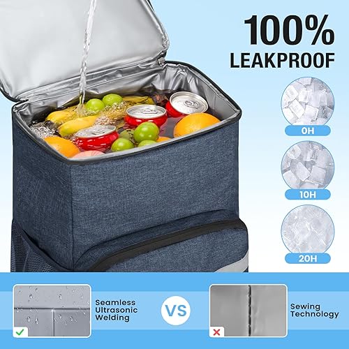 Vista 12 de Mochila térmica suave aislada a prueba de fugas, 30 latas, mochila térmica portátil para picnic, camping, playa, senderismo, barbacoa, almuerzo
