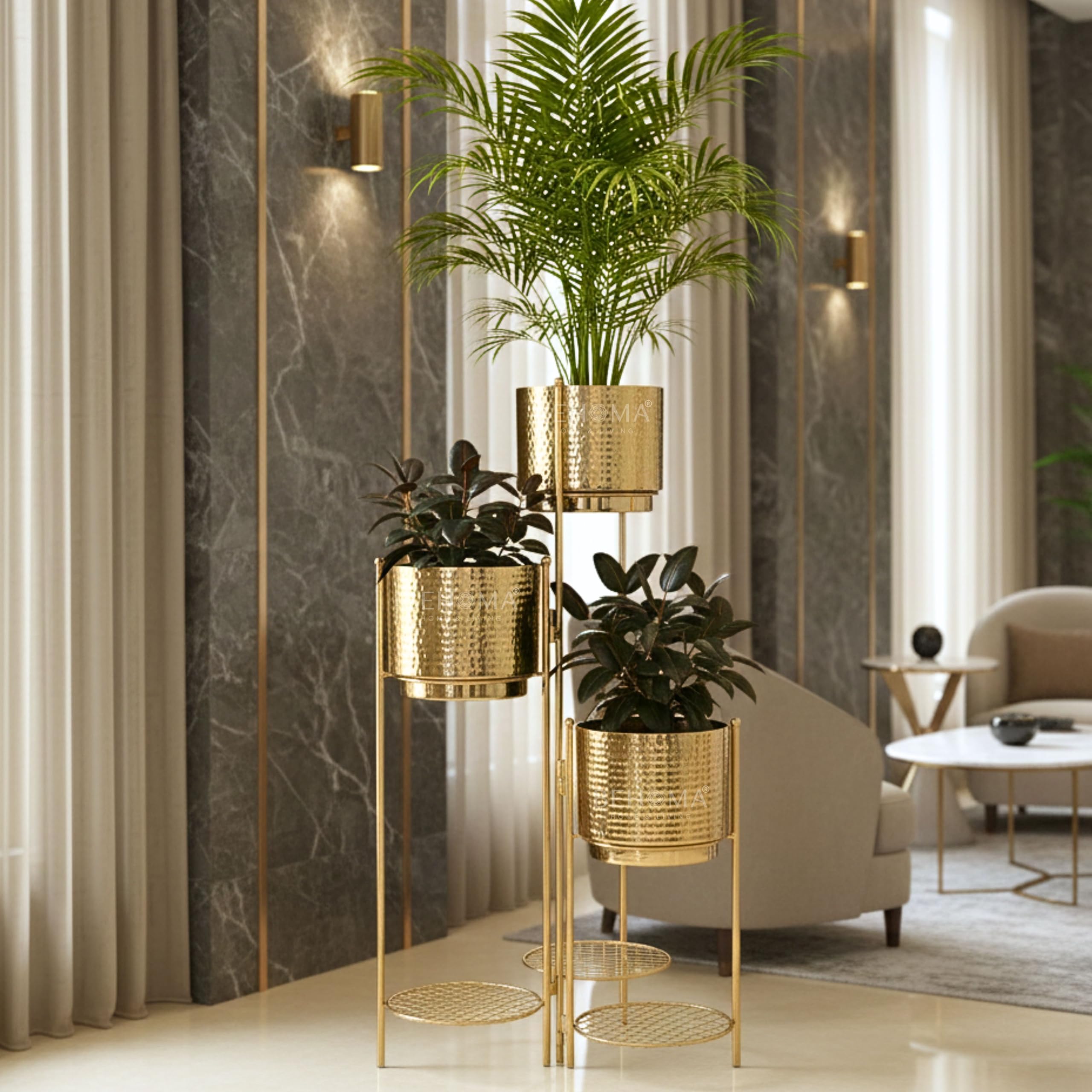 BEHOMA Gold 3-Tier Metal Planter Stand -1