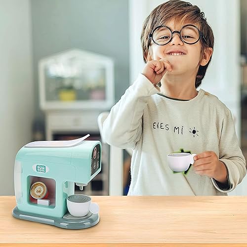 Miniatura 3 de Nothing But Fun Toys My First Coffee Maker Playset diseñado para niños a partir de 3 años, color verde azulado, 10.35 x 5.63 x 9.57 pulgadas