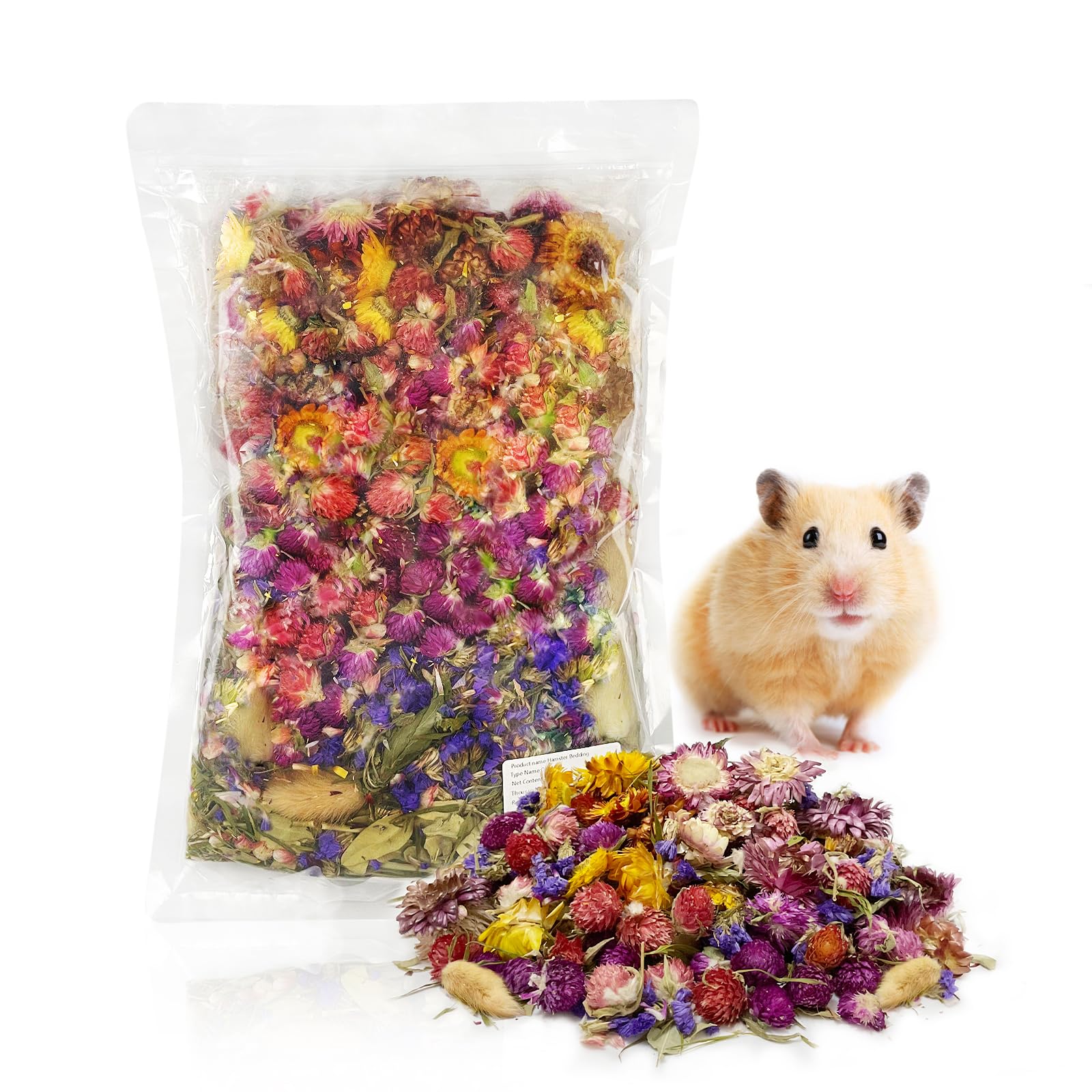 150G Hamster Bedding，Natural Flowers & Herbs Odor Control Dwarf Hamster Bedding Gerbil Bedding Robo Hamster Bedding Katy Hamster Bedding Hamster Habitat Decor Hamster Forage (150, Grams)