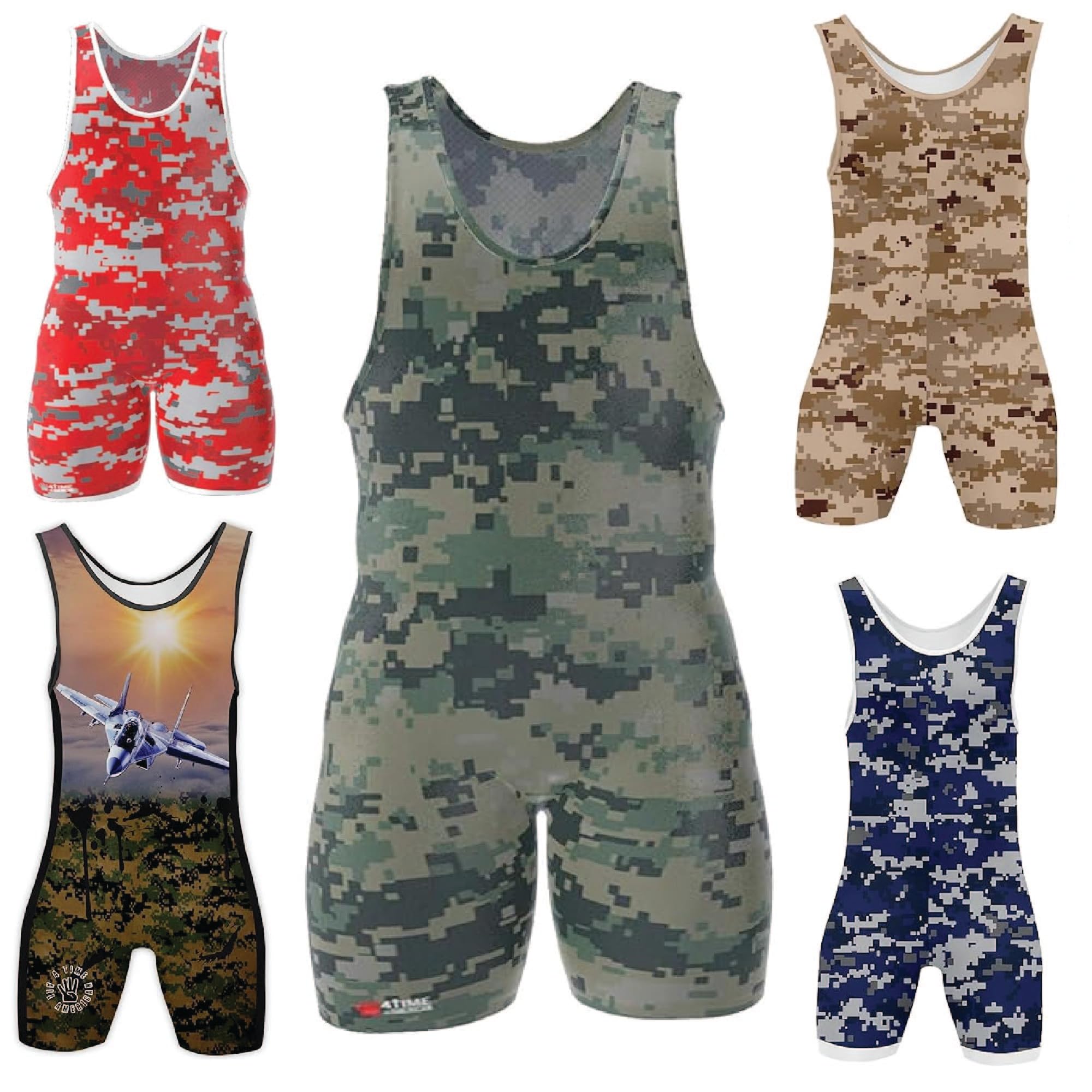 4 Time All American sublimated wrestling singlet, Camo Green, M 121-155 lbs. — image 1