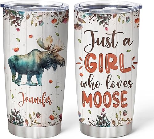 Hyturtle Regalos personalizados para los amantes de los alces  Just A Girl Who Loves Mooses - Vaso de acero inoxidable con nombre personalizado de