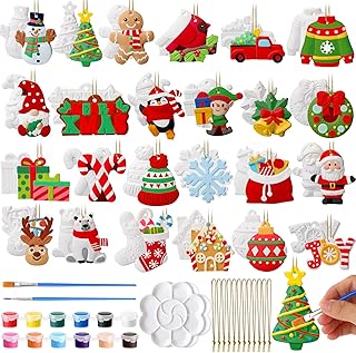 Seenelling Juego de 24 juegos de pintura de artes y manualidades de Navidad, estatuas de yeso sin pintar, pintura tu propia cerámica, bricolaje listo para pintar, figuras de yeso pintables para niños,