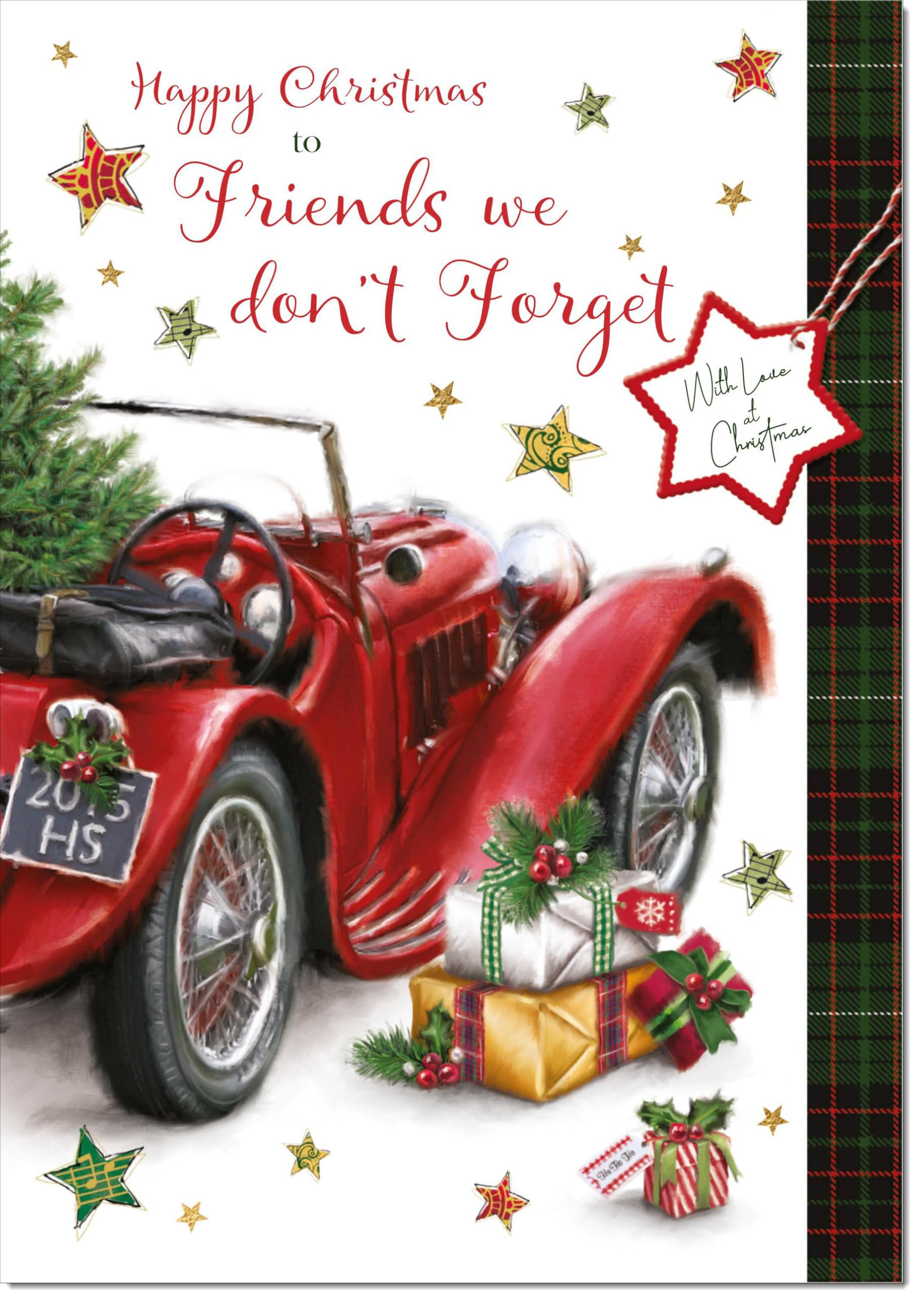 doodlecards Friends We Don't Forget Christmas Card Red Vintage Car Large A4 Size Christmas Card for Friends We Don't Forget with Plain Envelope