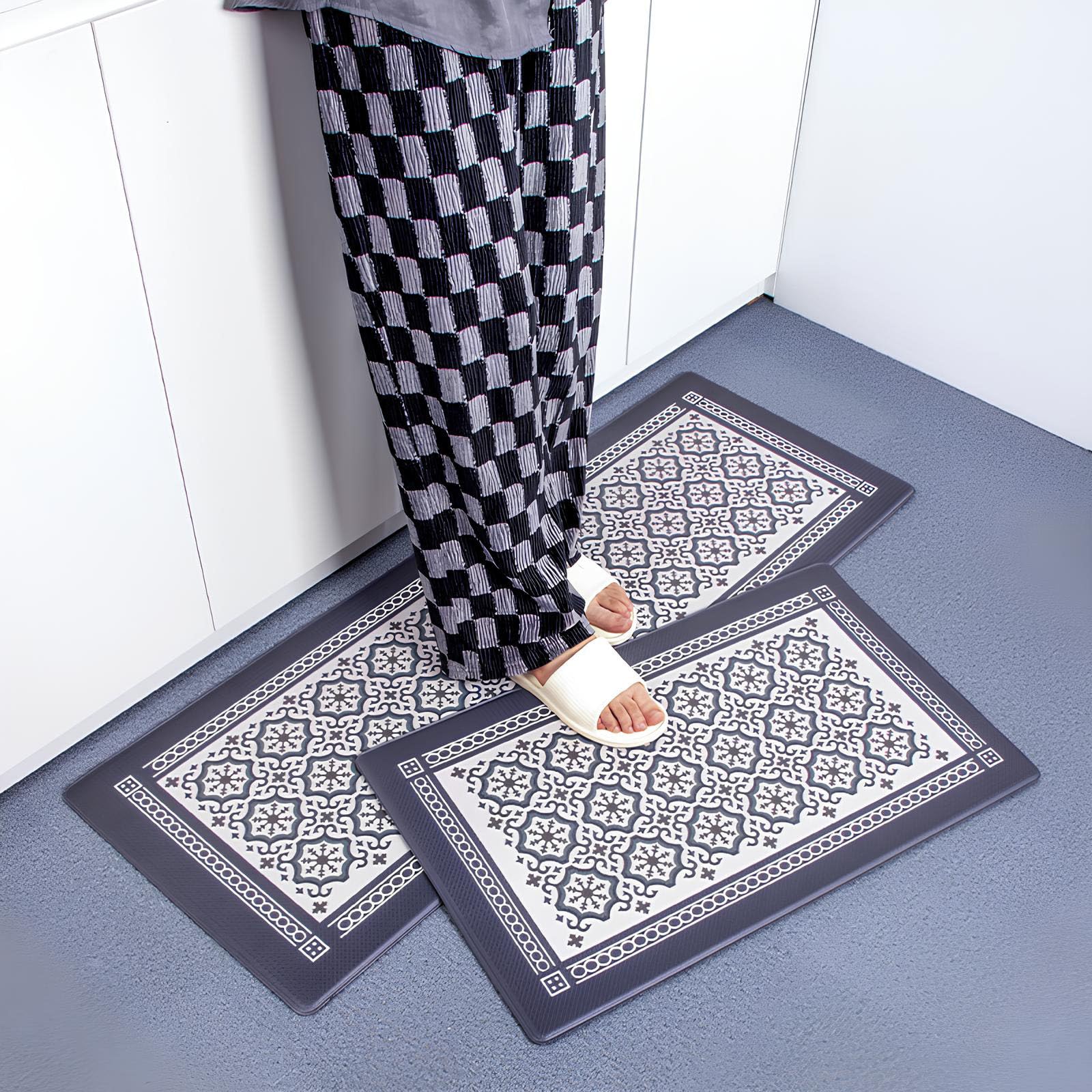 Tapis anti-fatigue en cuir pour bureau debout - 45 x 150 cm + 45 x 180 cm - Coussin de sol ergonomique avec rembourrage épais pour bureau, cuisine et atelier - Confort
