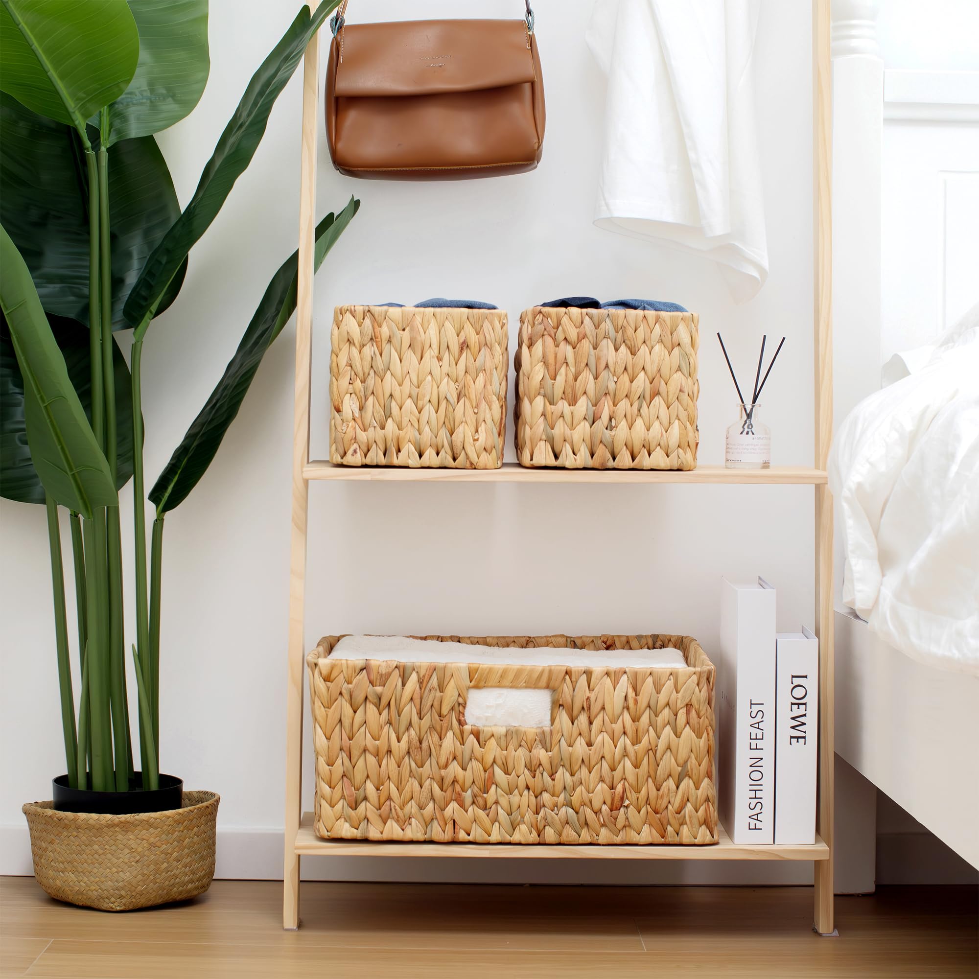 Sukkiri Homu Handwoven Clothes Basket Laundry Basket Large Wicker Storage Baskets for Shelves Blankets Closet Storage Bins Car Bedroom Bathroom Organizers and Storage Bath Pack of 3