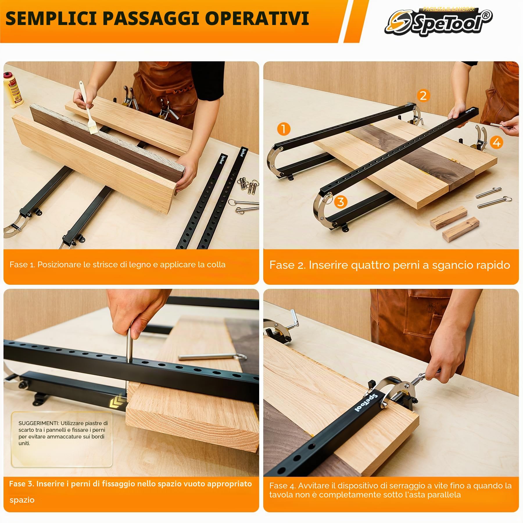 SpeTool Morsetto per pannello da 61 cm, confezione da 2, morsetti paralleli in acciaio a pressione a 4 vie per armadietti, tavoli, lavorazione del legno, accoppiatori a parallelogramma regolabili