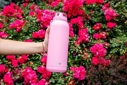 Miniatura 8 de Ello Cooper - Botella de agua de acero inoxidable con popote y asa de transporte, doble pared y aislamiento al vacío, tapa de bloqueo a prueba de