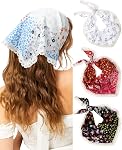 Bandana Headband Chiffon Scarf Headbands - Hair Bandana Floral Hair Kerchief Print Hair Scarves Kerchief for Women (Black/Yellow/White)