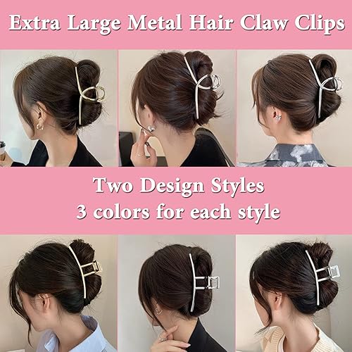 Miniatura 3 de Paquete de 6 pinzas grandes para cabello grueso, pinzas de metal extra grandes de 5.3 pulgadas para mujer, pinzas grandes para cabello grueso y