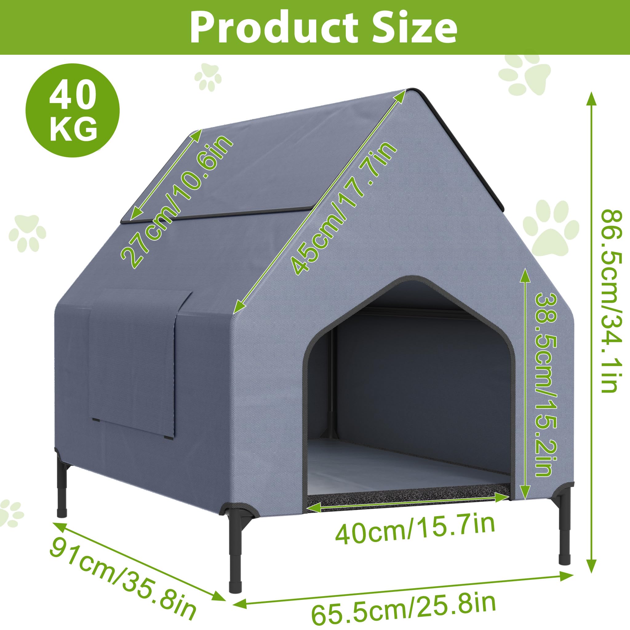XMTECH Buda dla psa 2 w 1 ze zdejmowanym legowiskiem dla psa, namiot dla psa Oxford, oddychający, domek dla kota i legowisko dla psa, do użytku w pomieszczeniach, na balkon i kemping, rozmiar S – 91 ×