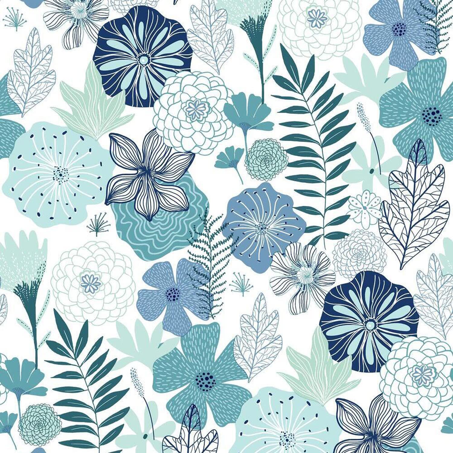RoomMates RMK11325WP Blue Perennial Flowers Wallpaper Peel and Stick, 12.7 x 40.6 cm