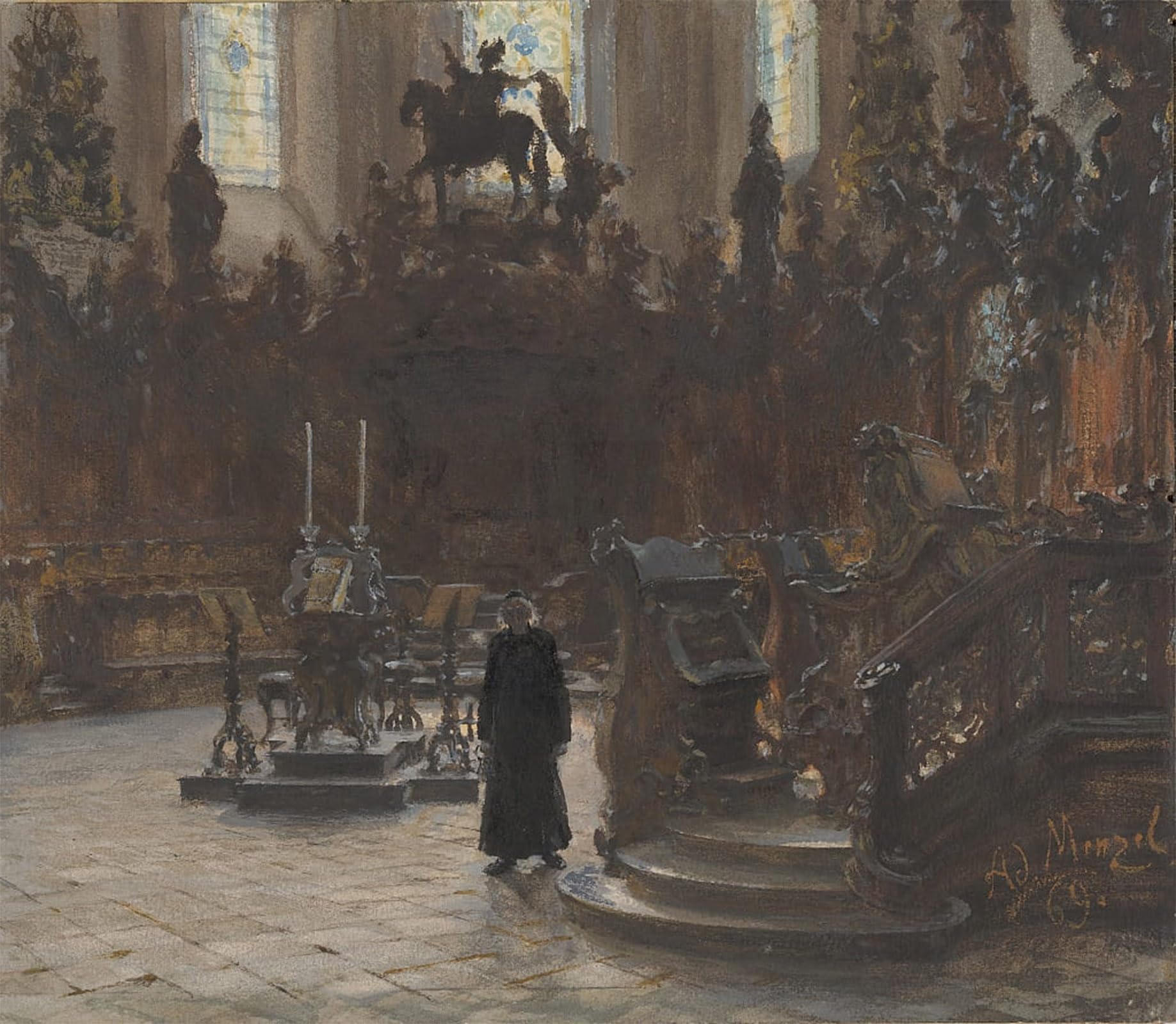 Posteriik No Frame Vintage Print Pop Art Landscape Artwork The Choirstalls In The Mainz Cathedral By Adolph Menzel Art Prints For Office Home Decor 60X90cm