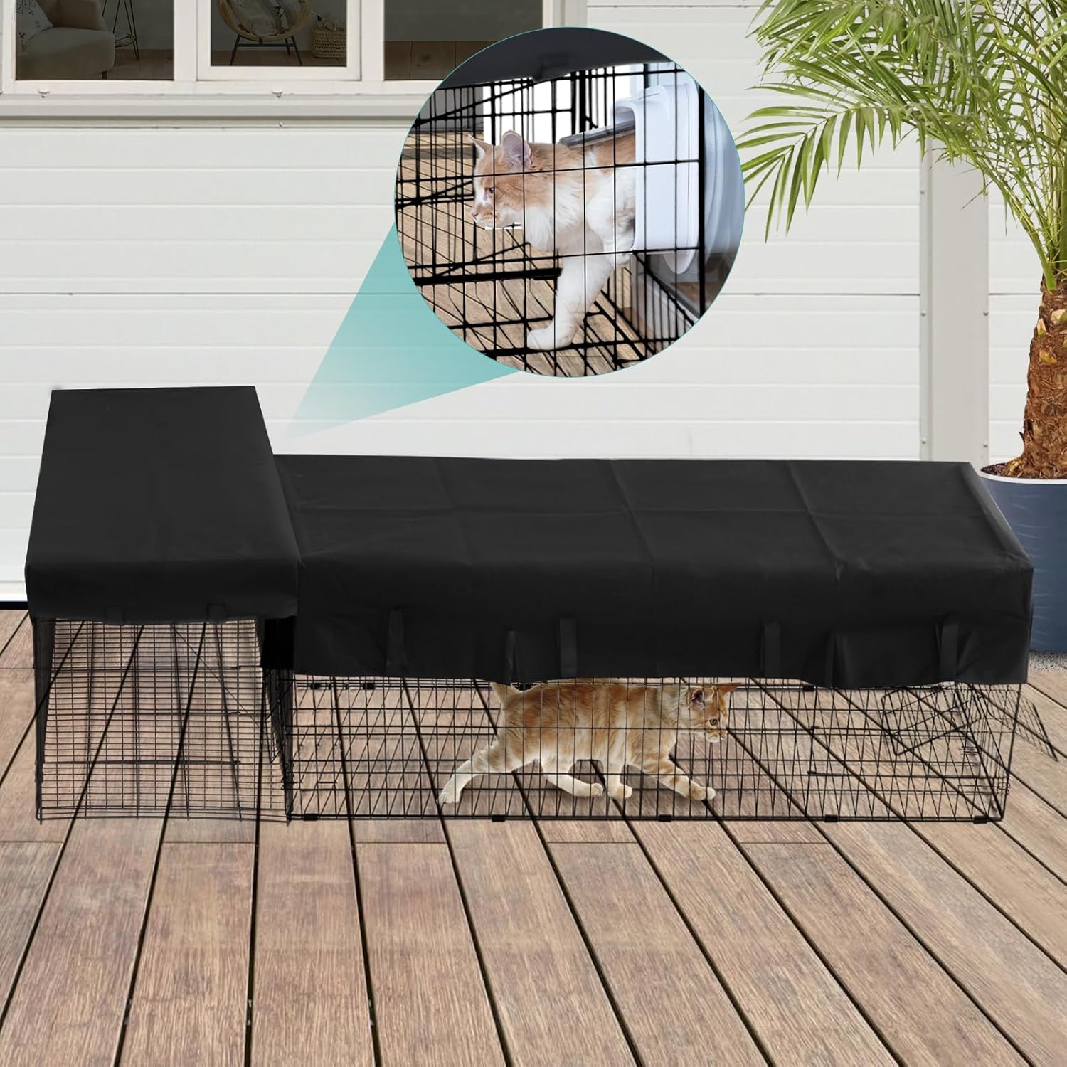 Cat Tunnel, Metal Wire Tunnels for Indoor Cats,Outdoor Cat Enclosure with Weatherproof Fabric Cover,Cat Playpen Connecting Inside and Outside, for Deck Patios, Balconies
