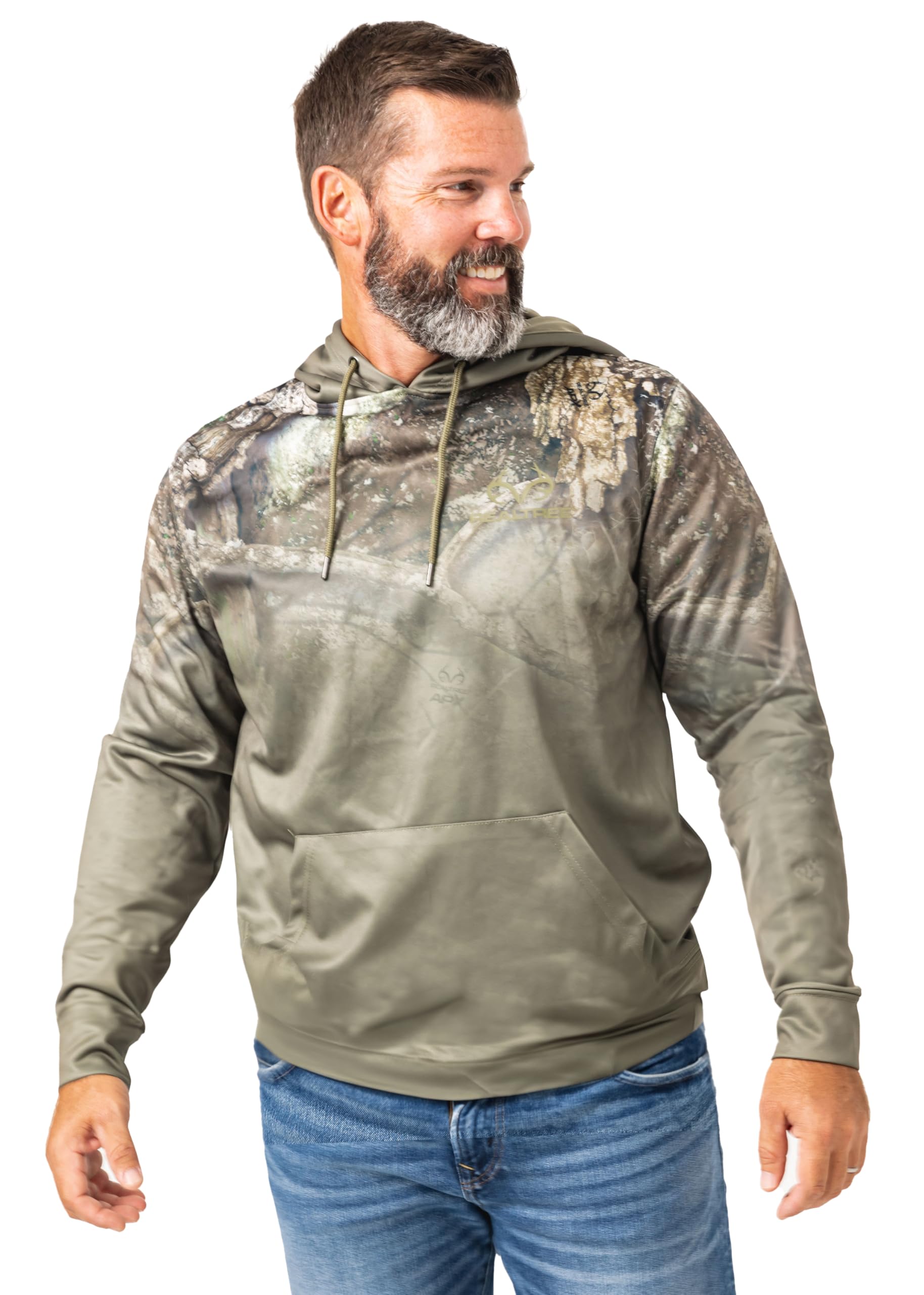 Realtree Men's Anter Logo APX Camo Olive Midweight Super Soft Pullover Fleece Hoodies | Limited Edition | Size Small