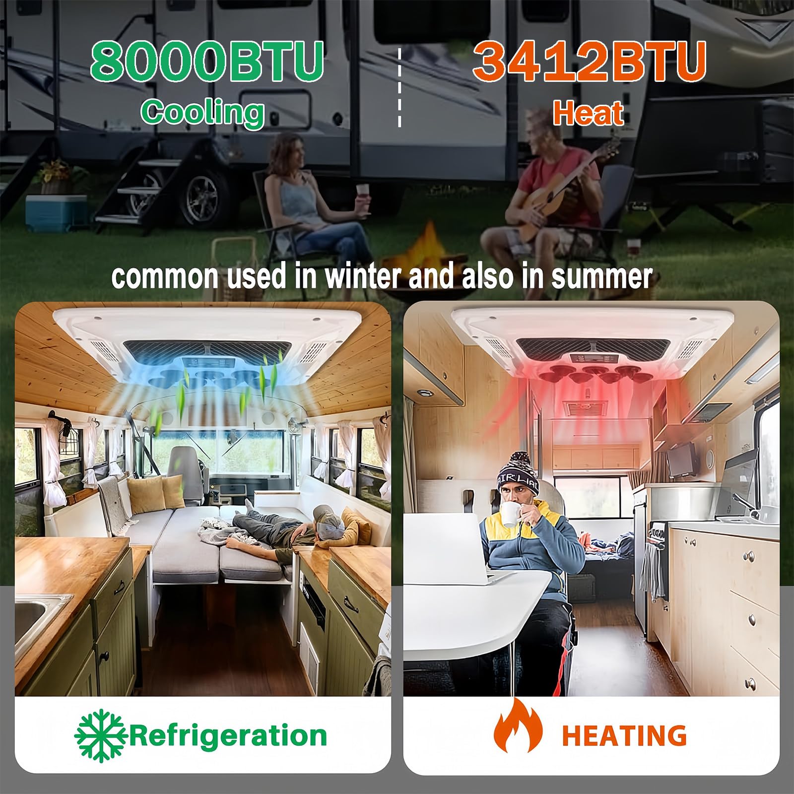Klimatyzator dachowy zasilany baterią DC, cichy klimatyzator 12 V AC do samochodów ciężarowych, kamperów, maszyn, inteligentna konwersja częstotliwości, chłodzenie i ogrzewanie