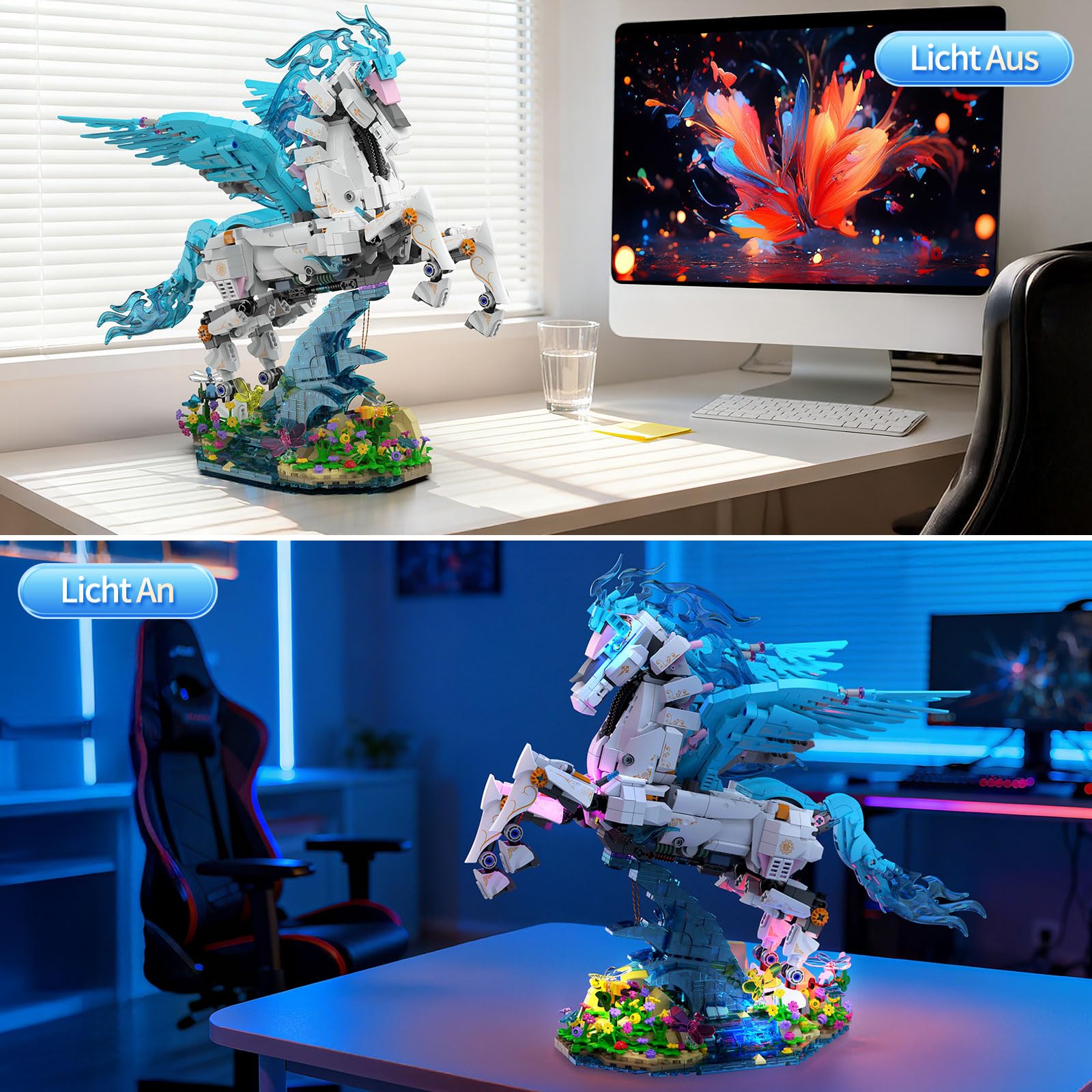Pegasus Bausatz für Erwachsene und Jugendliche ab 14+, Fantasie Fliegendes Pferd Klemmbausteine Spielzeug Modell, Heimbüro Dekor, Kreatives Geschenk für Mädchen Jungen (1615 Stück)