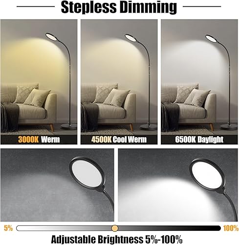 Miniatura 3 de Lámpara de pie, lámparas de pie LED para sala de estar, lámpara de pie de lectura moderna brillante con ajuste continuo de temperatura de color y