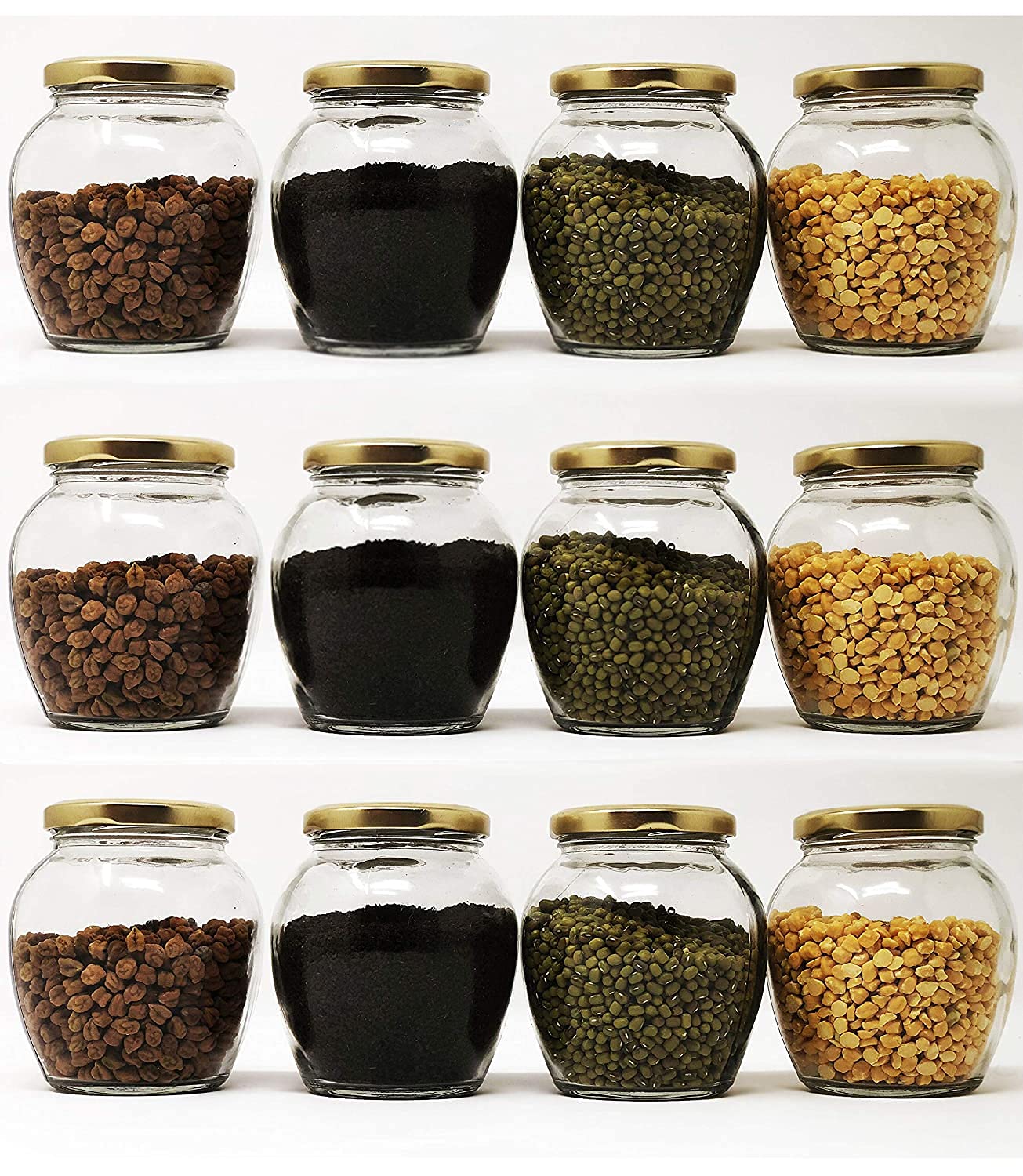 ROSEFINCH Matka Shape Glass jar and Container with Golden Lid Rust Proof Air Tight Lid 400 ml Glass jar for Storage jar and Container, Spice jar, Gift jar, Diwali Gift, Valentine Gift Clear Pack of 12 (B0BM6BNM6W) Amazon Price History, Amazon Price Tracker