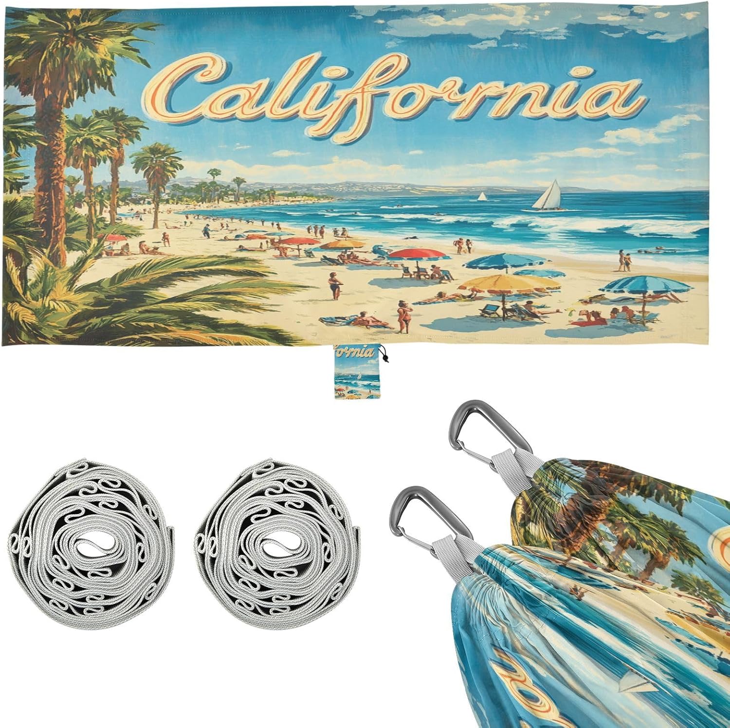 California Summer Beach Scene Hammocks for Camping Hanging Hammock for Camping & Hiking Essential