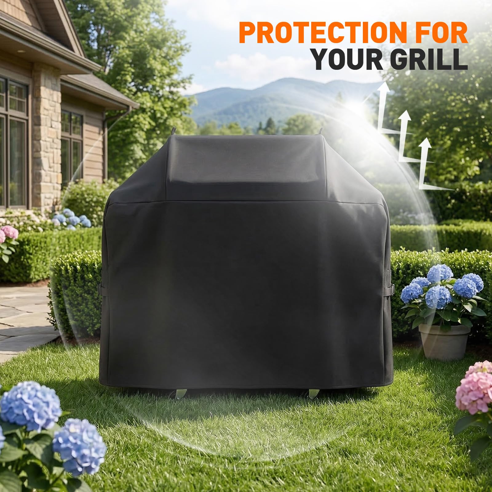 600D Grillabdeckung für Napoleon 425/525 Serie Rogue 61427/61527, wasserdichte & UV-beständige Gasgrillabdeckung, Reißfest Outdoor Grillabdeckung, Schwarz (155x64x125cm)