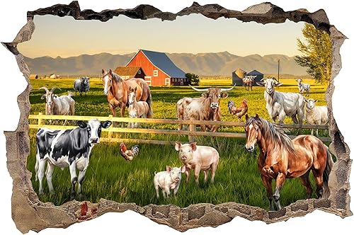 Calcomanías de pared de animales de granja, mural de pared de granja 3D, calcomanías de pared de granja, calcomanías de pared para despegar y pegar,