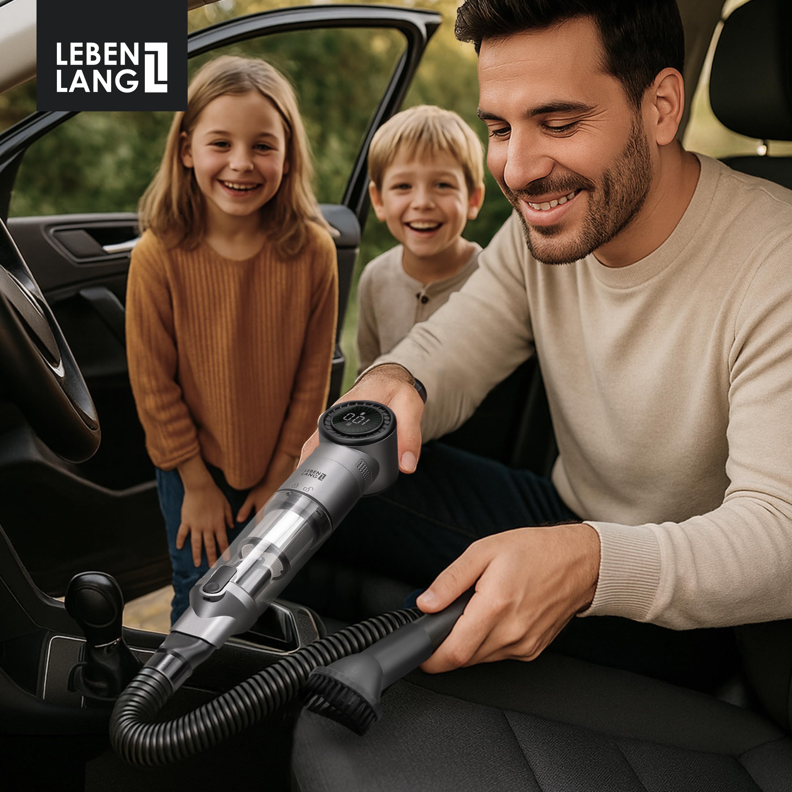 LEBENLANG Aspirabriciole Senza Fili Potente 17000PA - Incl. Supporto | Incl. Potente Batteria & Con Funzione Di Ricarica & HEPA Filtro I Aspirapolvere Auto Portatile Mini Aspira Briciole Elettrico