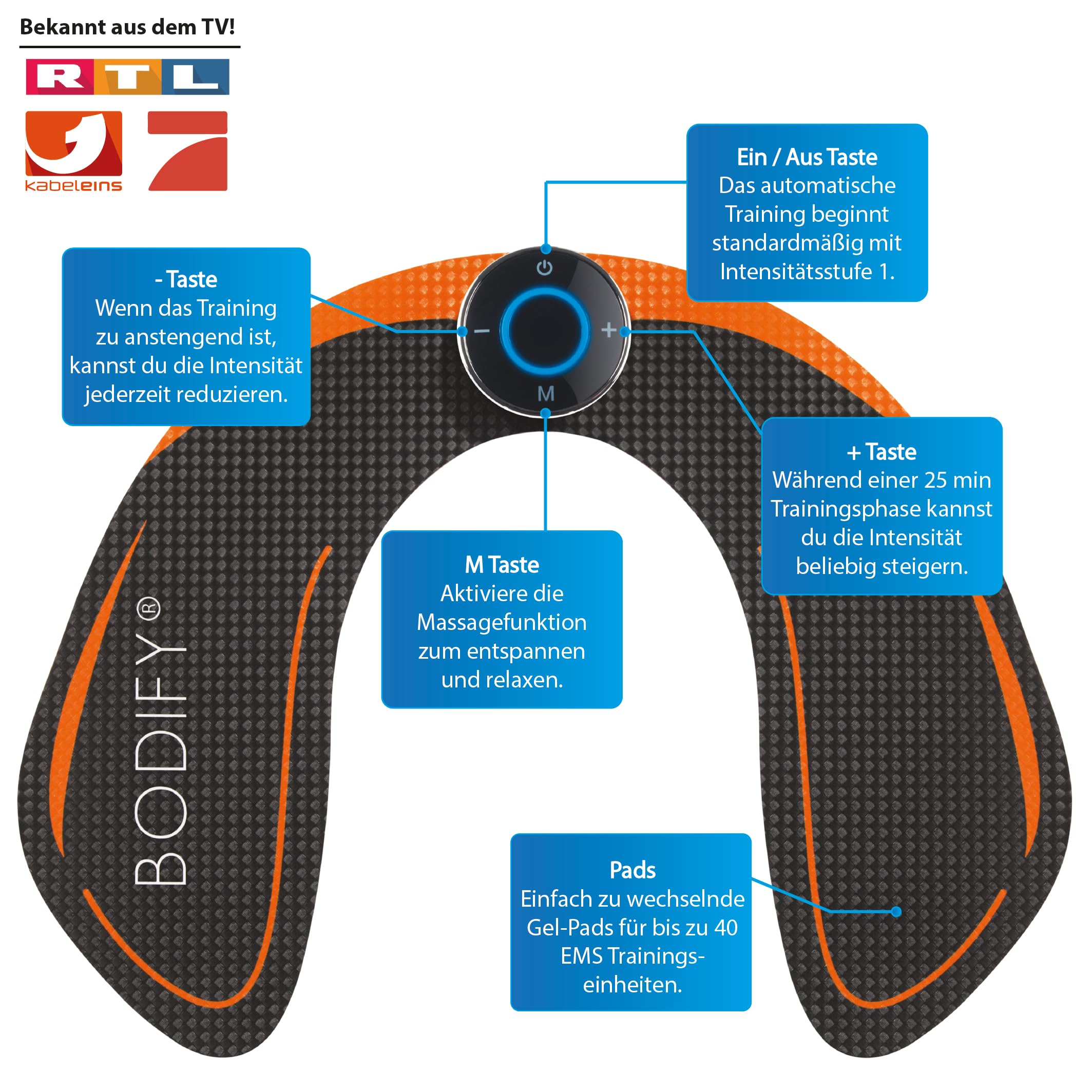 Bodify® EMS Trainingsgerät zur gezielten Stimulation der Po Muskulatur! - Muskelaufbau - EMS Hüfttrainer - Elektro Stimulationsgerät Po Muskeln - Fitness Training für Frauen DAS ORIGINAL