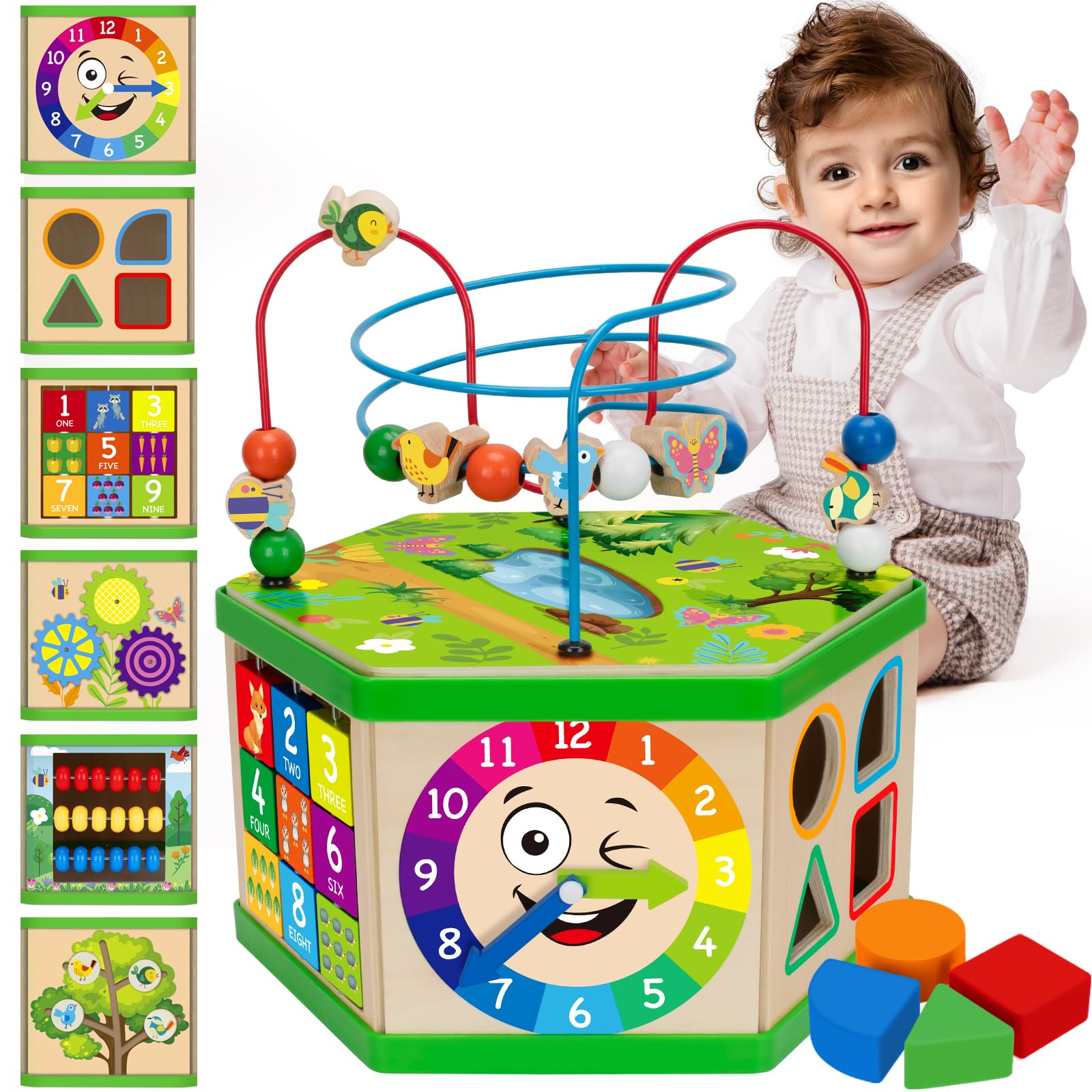 Wooden Activity Cube for Year old, 12-18 Month Boys Girls, 7-in-1 STEM  Montessori Early Developmental Learning Toys for Kids Aged 1-2, Ideal 1st