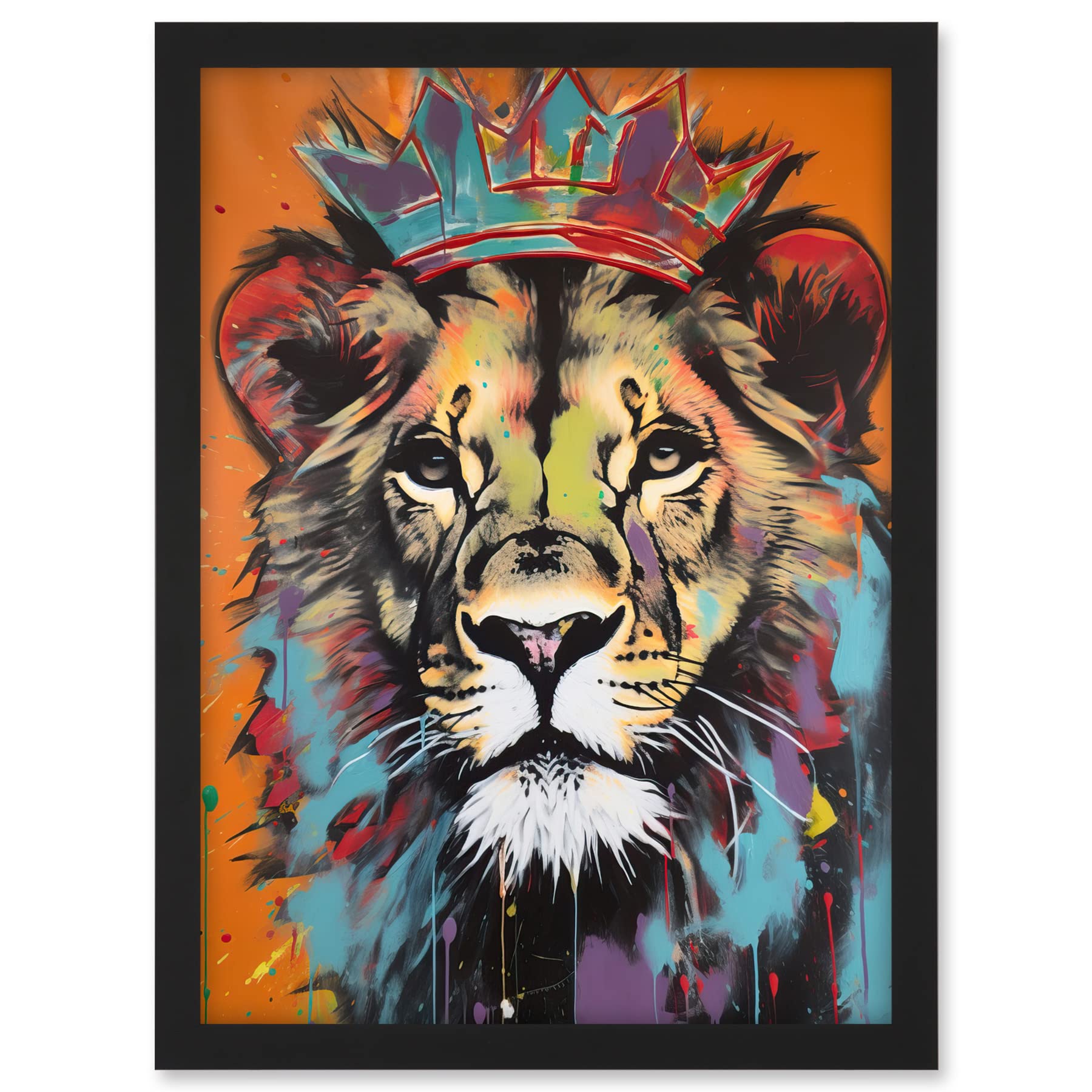 Artery8 Lion Wearing Crown Jungle King Animal Portrait Artwork Framed A3 Wall Art Print