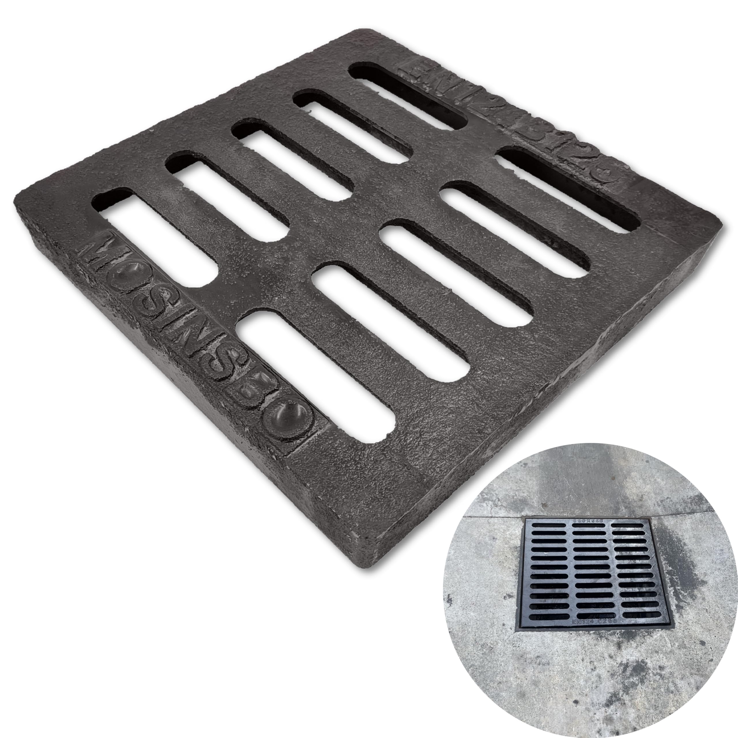 Cast Iron Drain Grate for NDS 9x9 Catch Basin, Outdoor Drain Cover for Polylok, B Class Replacement Sewer Grate, Durable Heavy Duty Channel Grate, Black Square Drainage Grate for Driveway