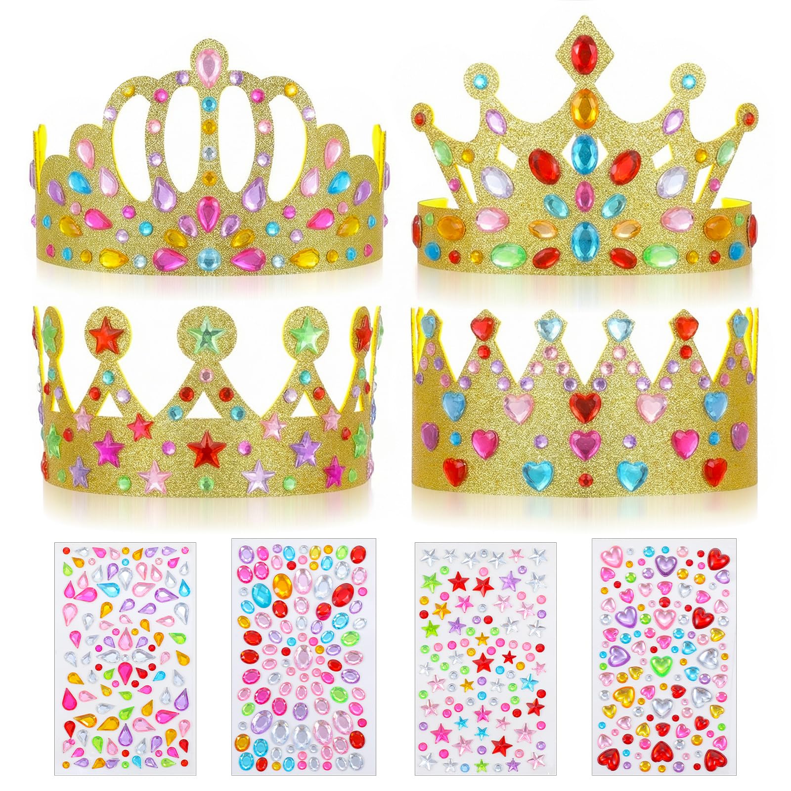 Classicseali 8PCS Crown Making Kit for Kids, DIY Birthday Gold Paper Crowns, Prince Crown for Boys, with Gem Stickers, for School, Baby Shower, Wedding, Graduation Party, Craft Decoration