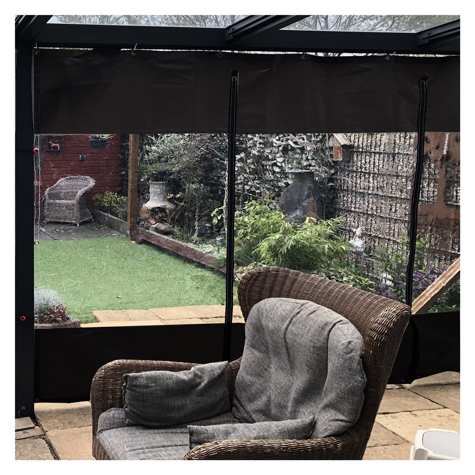 Tenda antipioggia trasparente impermeabile per pergola con porta con cerniera, pannelli in PVC resistente, per veranda, gazebo, patio, nero, 5 x 2,5 m