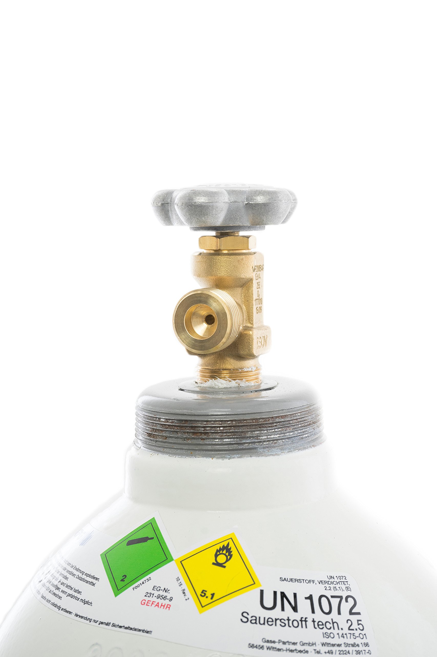Sauerstoff 2.5 20 Liter Flasche/NEUE Gasflasche (Eigentumsflasche), gefüllt mit Sauerstoff, 10 Jahre TÜV ab Herstelldatum/EU Zulassung - Globalimport