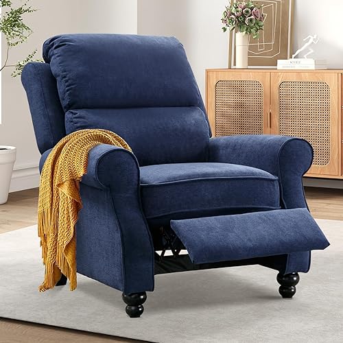 Bonzy Home Sillón reclinable de tela manual para adultos, silla reclinable para sala de estar y dormitorio de color azul marino