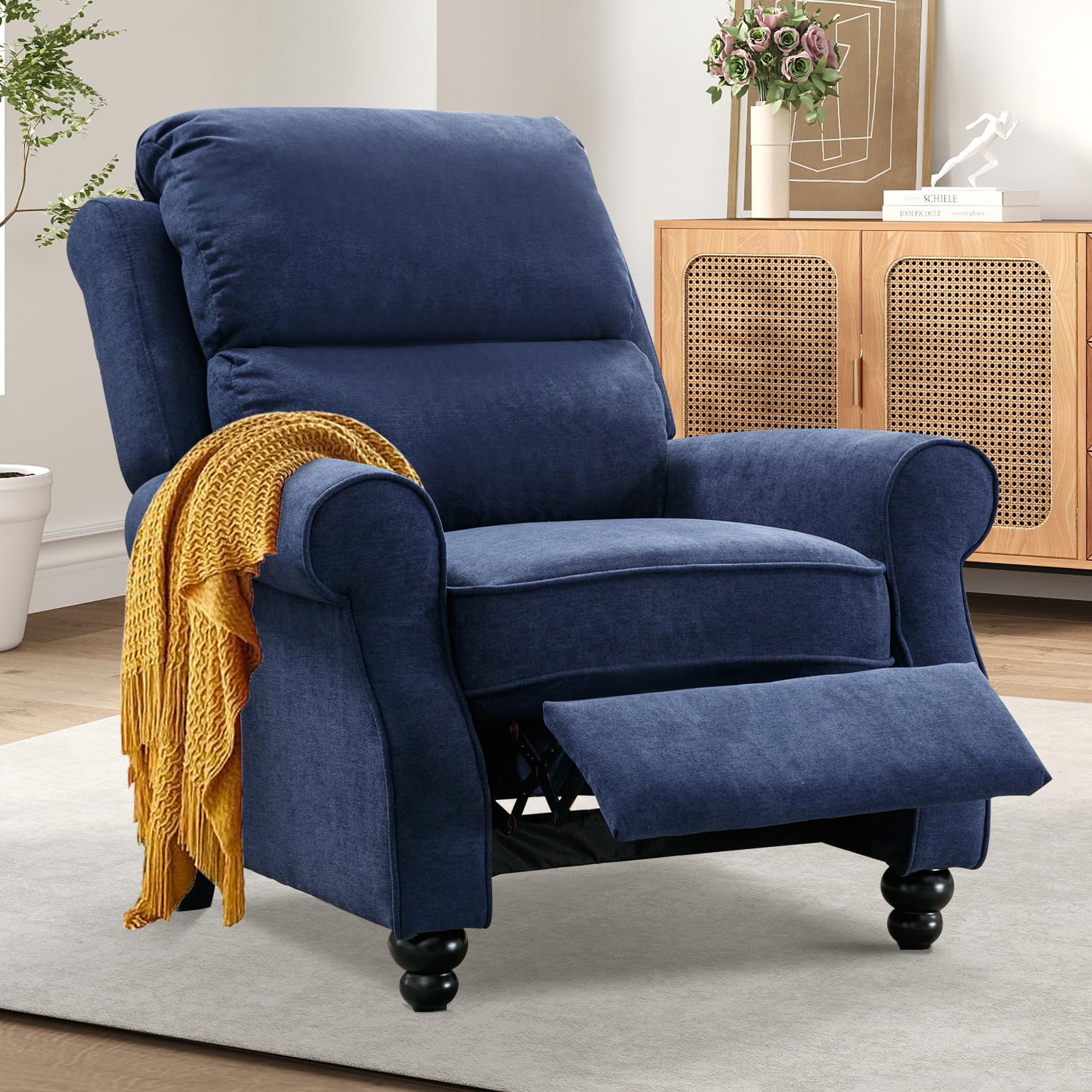 Photo 1 of ***PHOTO AND DESCRIPTION FOR REFERENCE ONLY***Bonzy Home Navy Blue Pushback Recliner Chair for Adults, Manual Fabric Accent Chair Recliner for Living Room Bedroom