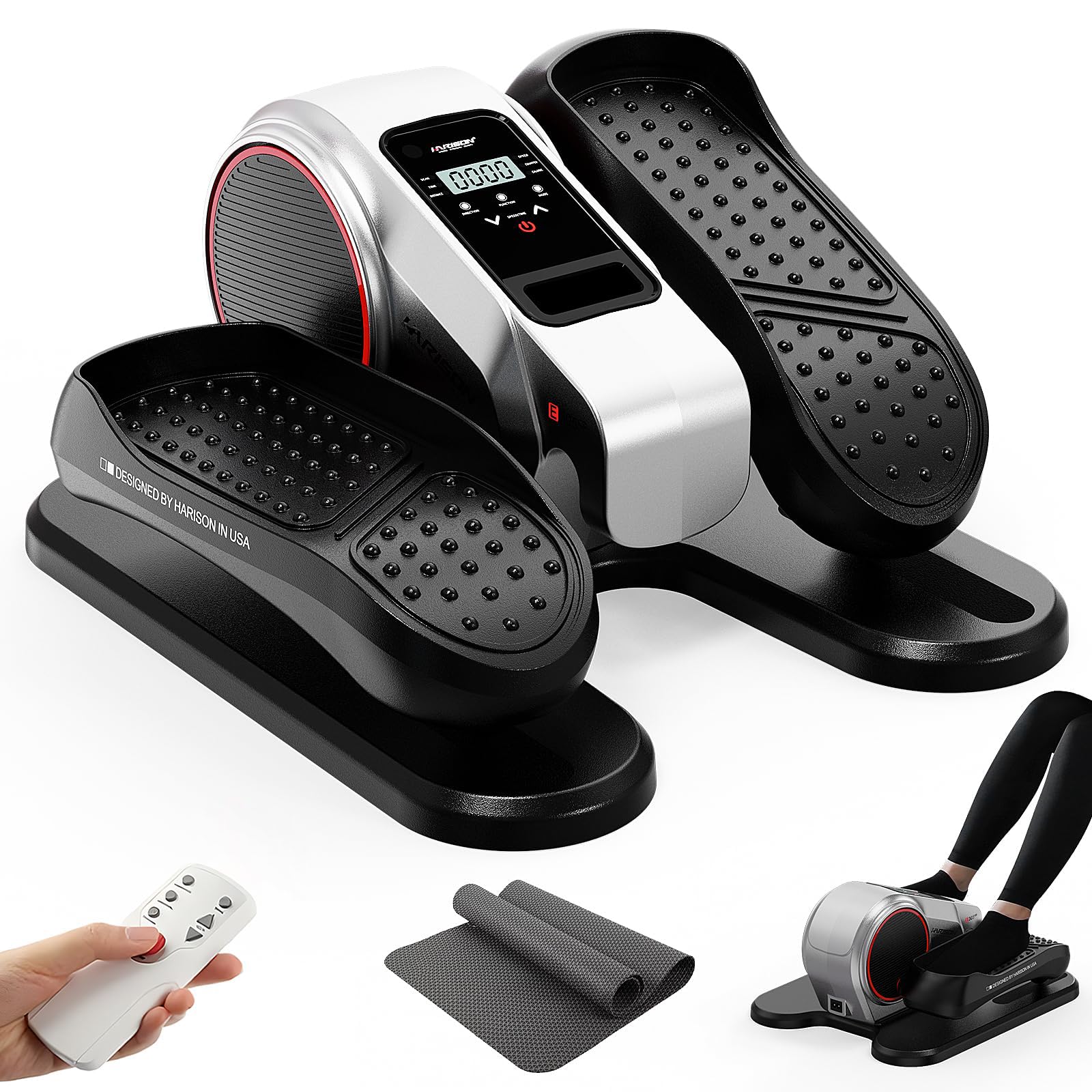 HARISON Under Desk Elliptical Machine for Seniors, Mini Elliptical with 12-Level Magnetic Resistance Adjustable, Bidirectional Motion, Pre-Assembled Low-Impact Leg Exerciser with Floor Mat