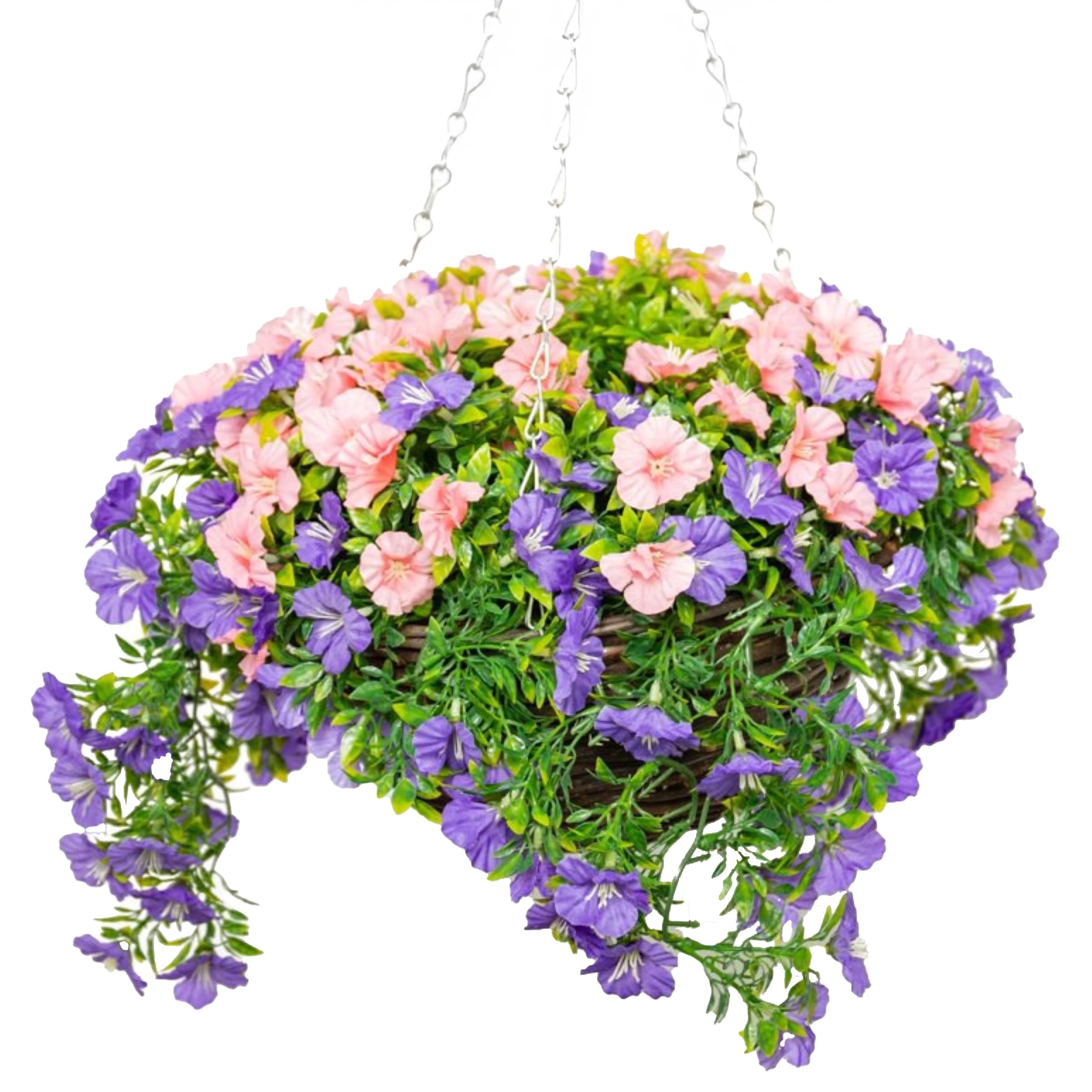 Artificial Petunia Flowers Hanging Basket - Purple & Pink - 30cm