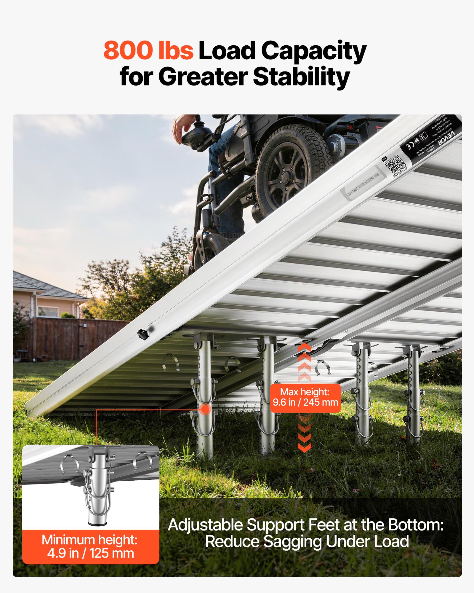 VEVOR Rampa para Silla de Ruedas Plegable 1830 x 745 mm, Rampa de Umbral de Aluminio Antideslizante con Capacidad de Carga 362,9 kg para Puertas, Entradas, Escaleras, Andadores, Scooters y Uso Diario