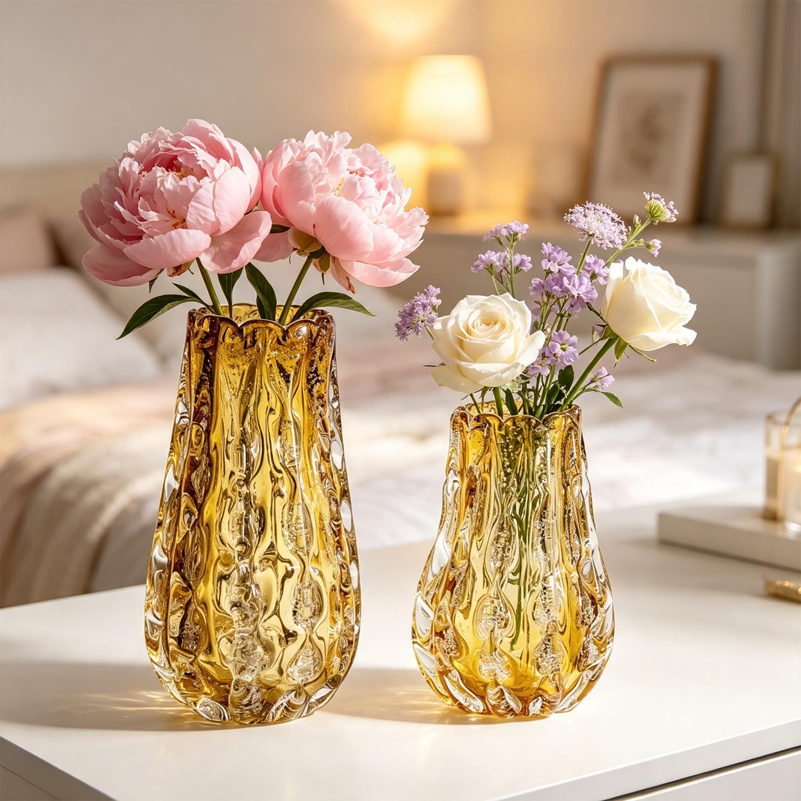 Florero de cristal con acento decorativo independiente, grande, D