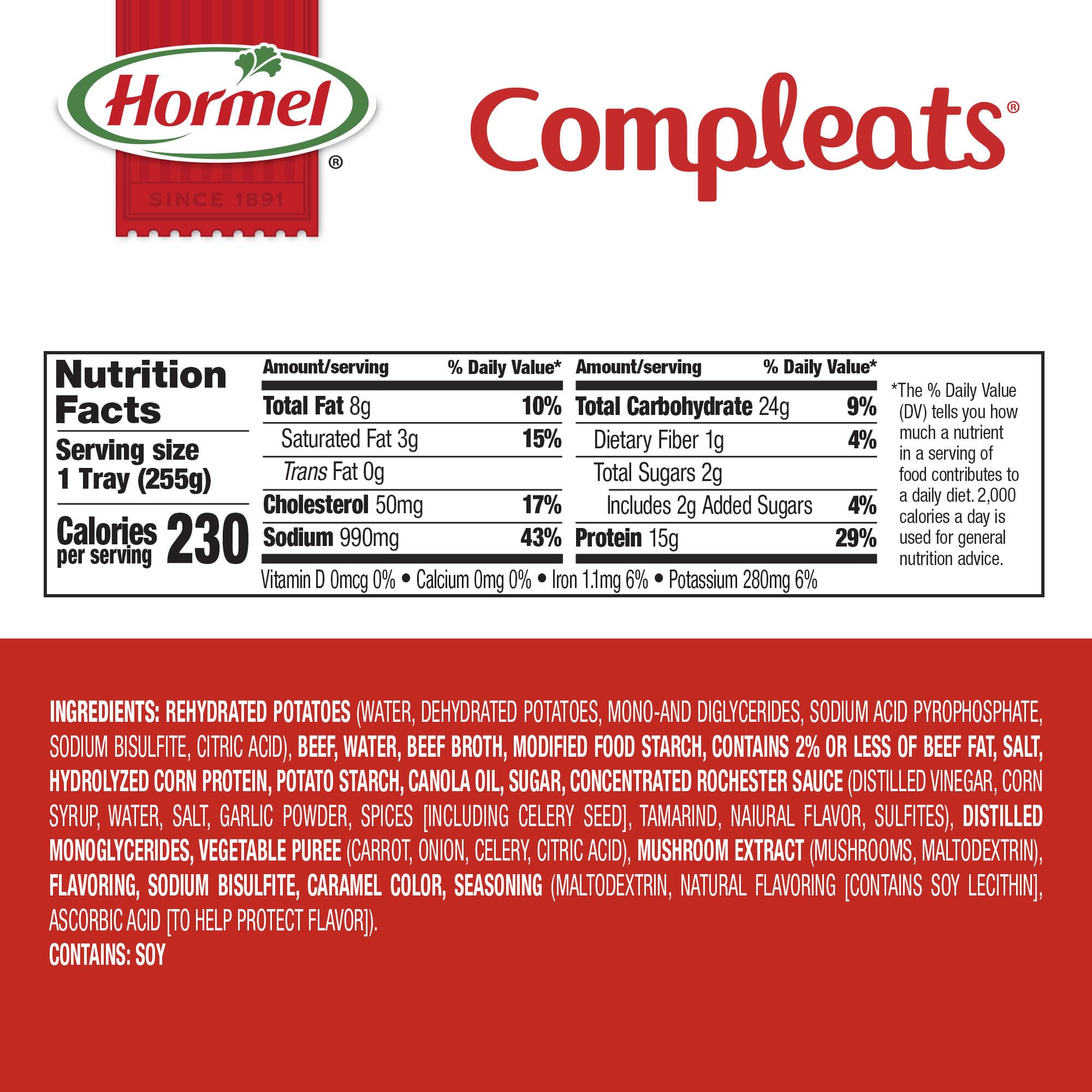 HORMEL COMPLEATS Tender Beef With Mashed Potatoes & Gravy Microwave Tray, 9 oz. (6 Pack)
