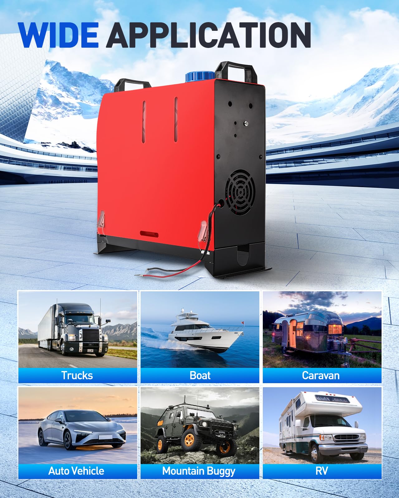 Calentador de Aire diésel de un Solo Orificio, Todo en uno, de 12 V y 5 kW, con Pantalla LCD Inteligente para Garaje, caravanas, autocaravanas, Camiones, remolques y Barcos (Rojo).
