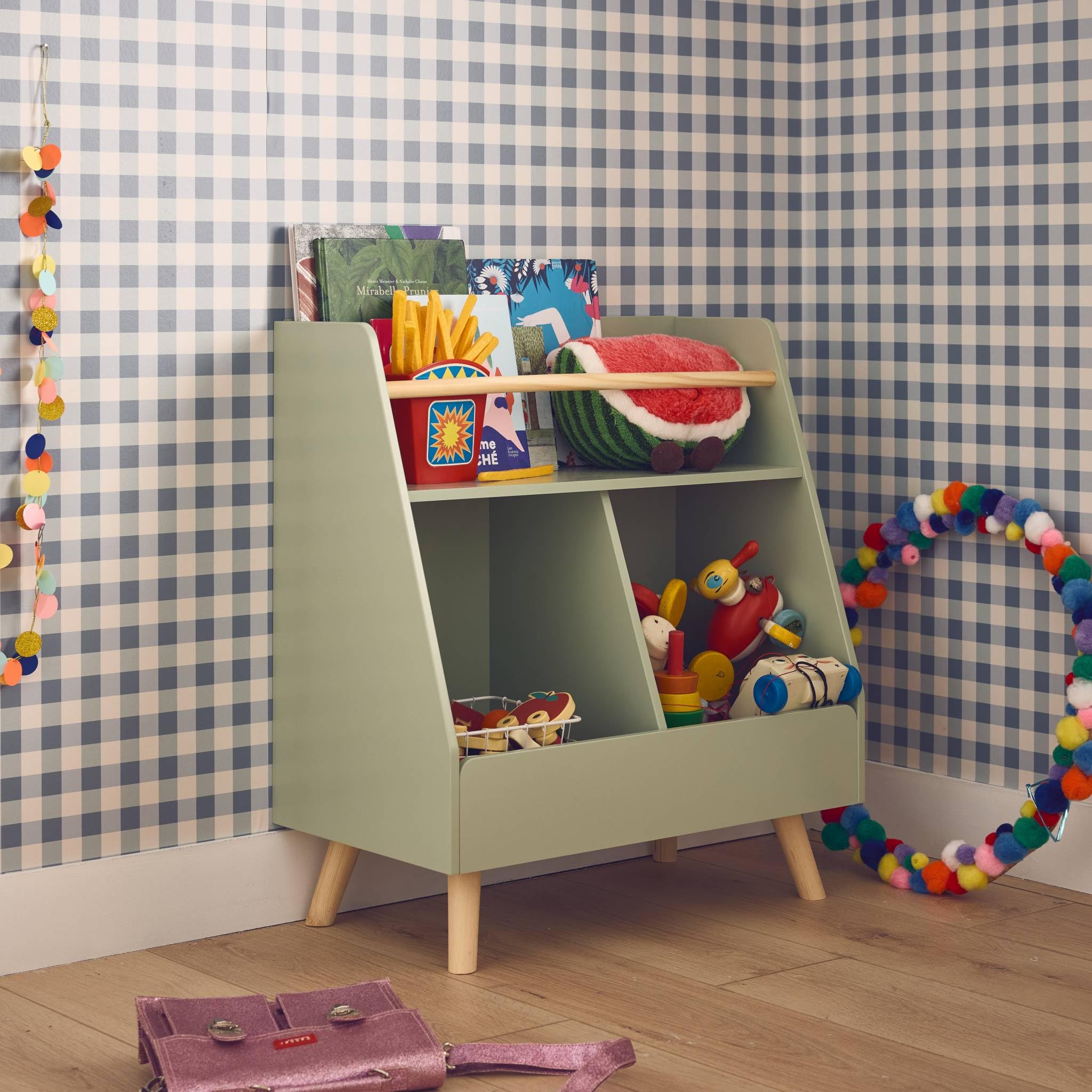 sweeek - Mueble para niños, 2 compartimentos, Tobias, Verde, 61.5x35x69.5 cm