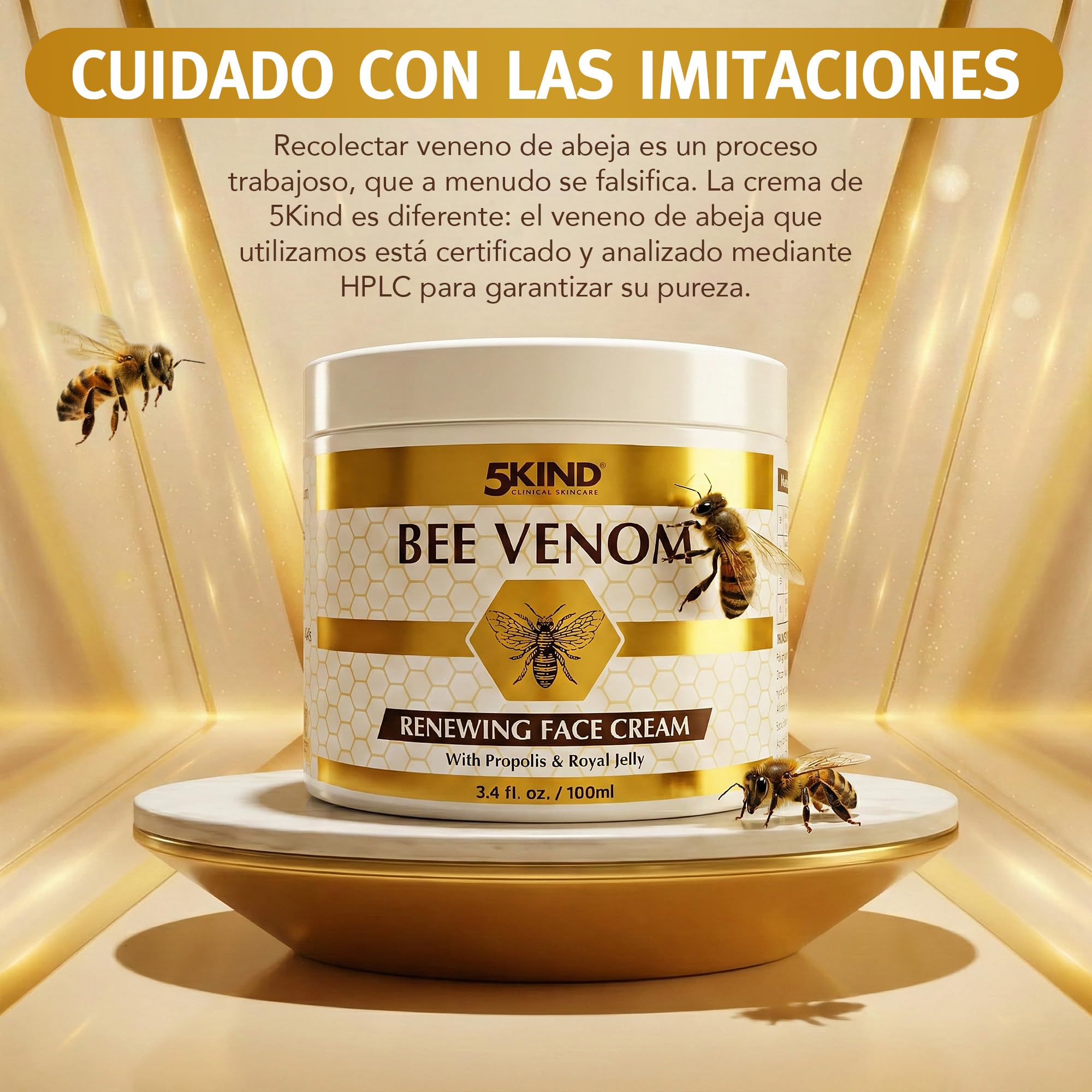 5Kind Crema Facial Renovadora con Veneno de Abeja, Propóleo y Jalea Real 100 ml - Crema Facial Antienvejecimiento con Veneno de Abeja - Crema Antiarrugas con Veneno de Abeja - Bee Venom Cream