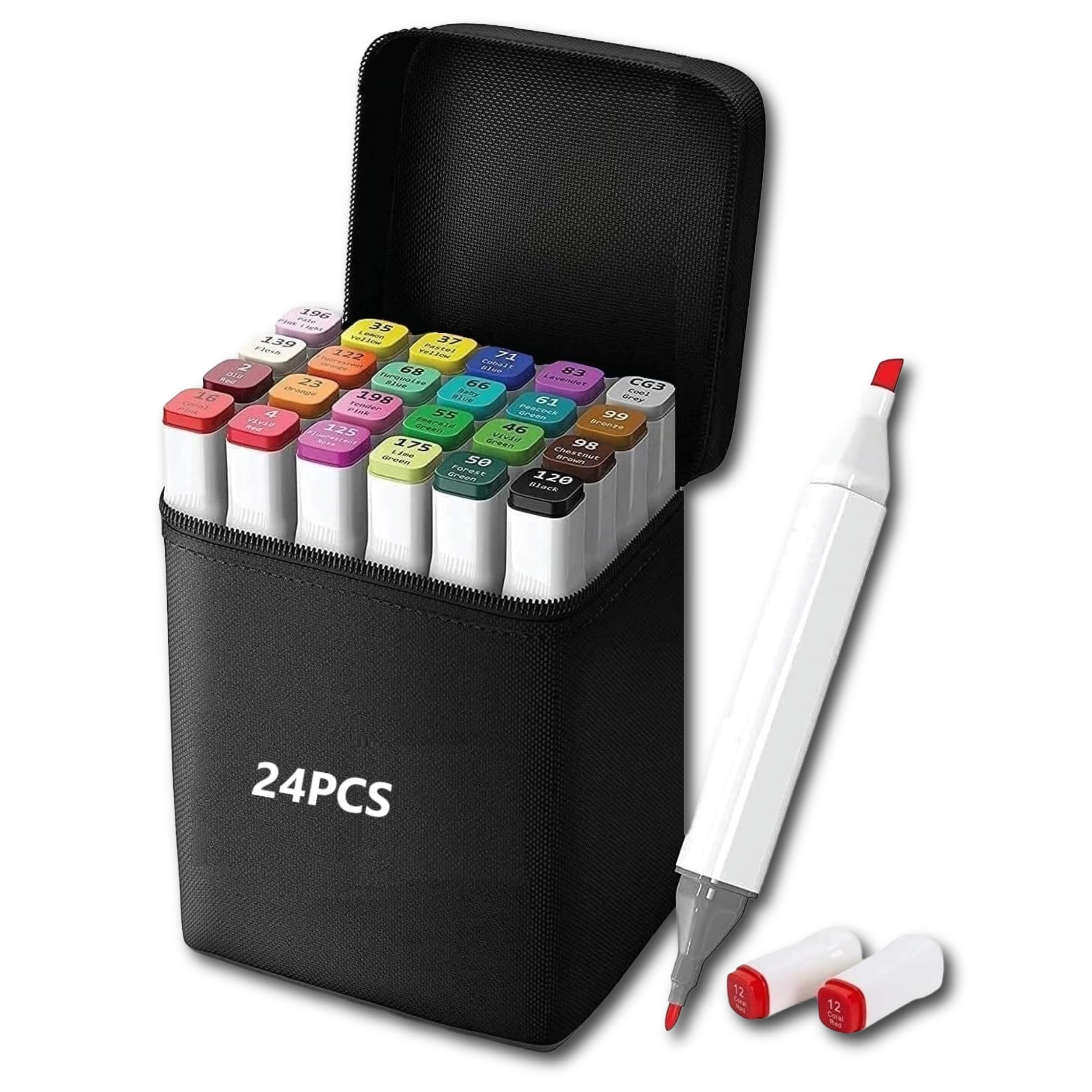 Corslet Dual Tip Alcohol Markers Set Broad and Fine Colour Pens & Sketch Pen Set for Kids & Artists | Art Supplies for Drawing, Calligraphy | Colours Set with Bag | Sketch Colour Markers for Art (24)