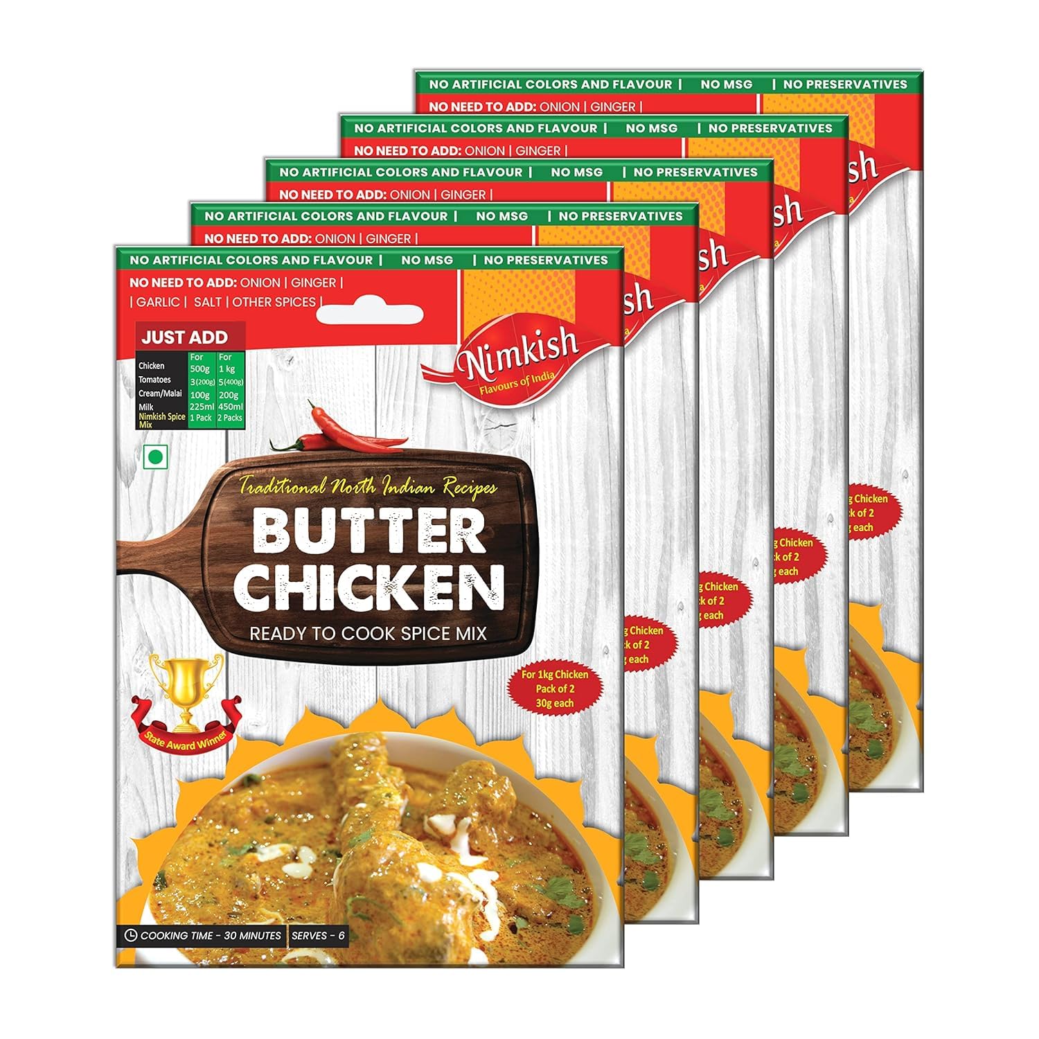 – Butter Chicken Masala Pack of 5 (60g each), Ready to Cook Spice Mix, Instant Masala for Indian Dishes