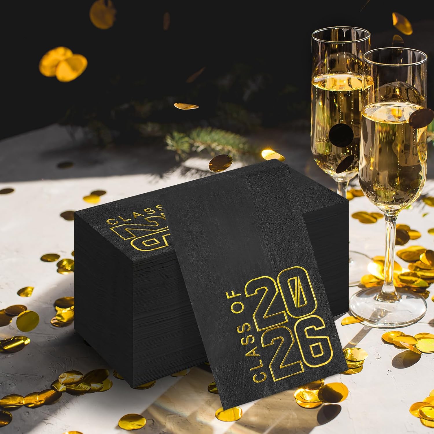 200pcs Class of 2026 Graduation Napkin Congrats Grad Disposable Paper Cocktail Napkin Hand Towels for 2026 High School University College Graduation Party Decorations (Black Gold)