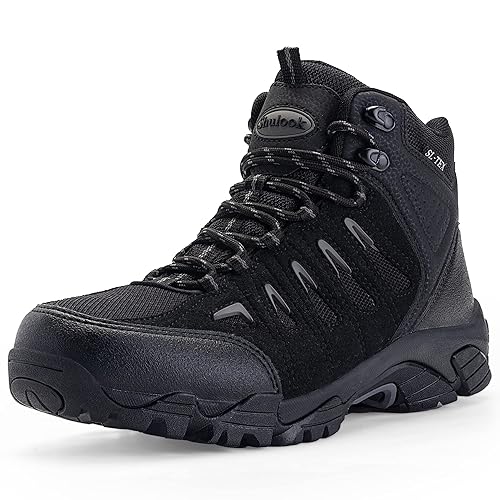 SHULOOK Men's Waterproof Hiking Boots Non-Slip Lightweight Mid Top Ankle Boot Breathable Hiker Trekking Shoes
