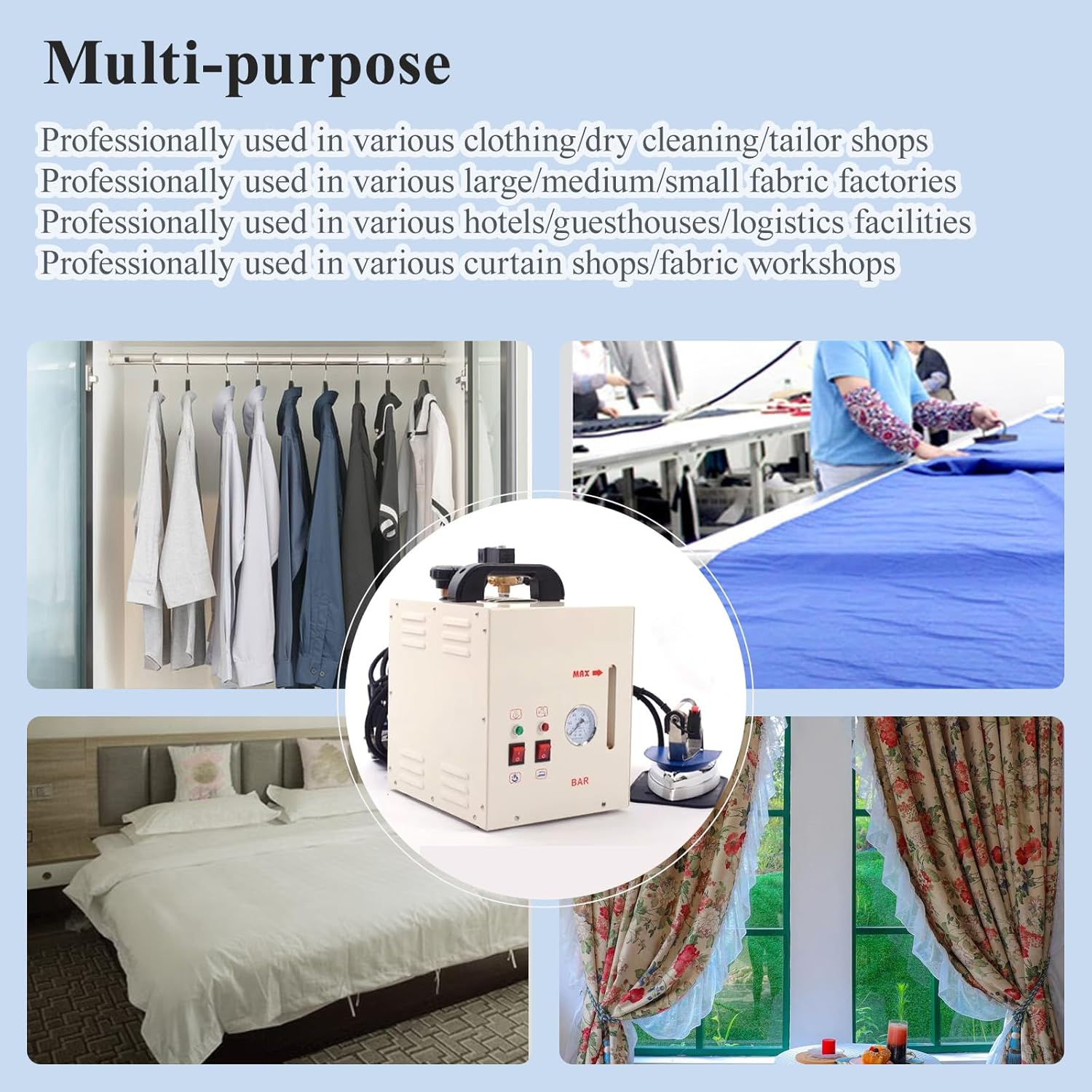 Handheld Garment Steamer 1600W - Professional Steam Iron with 4L Water Tank, Separate Boiler, 80°C to 230°C for Clothing Stores & Laundry - Fast & Effective Wrinkle Remover